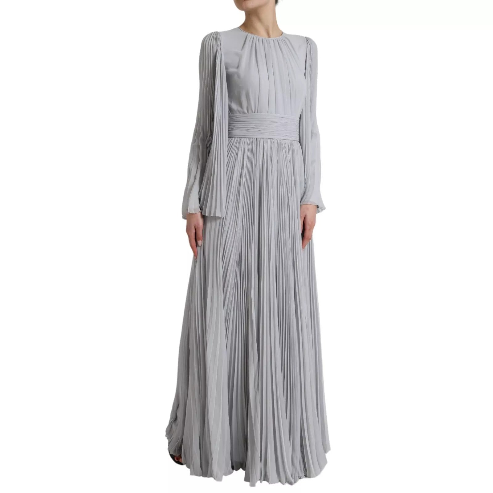 Dolce & Gabbana Light Grey Polyester Pleated Long Maxi Women's Dress (Pre-Owned)