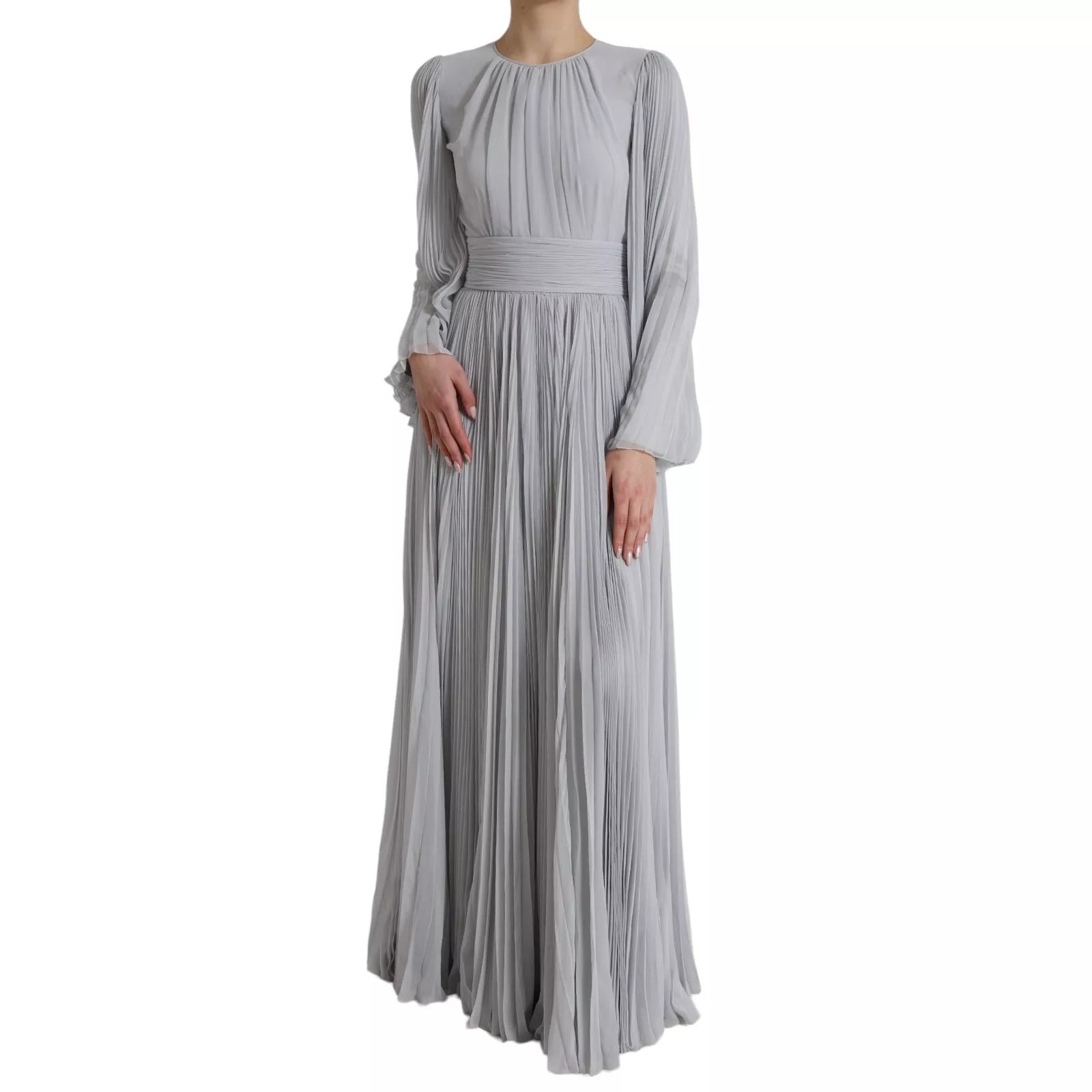 Dolce & Gabbana Light Grey Polyester Pleated Long Maxi Women's Dress (Pre-Owned)