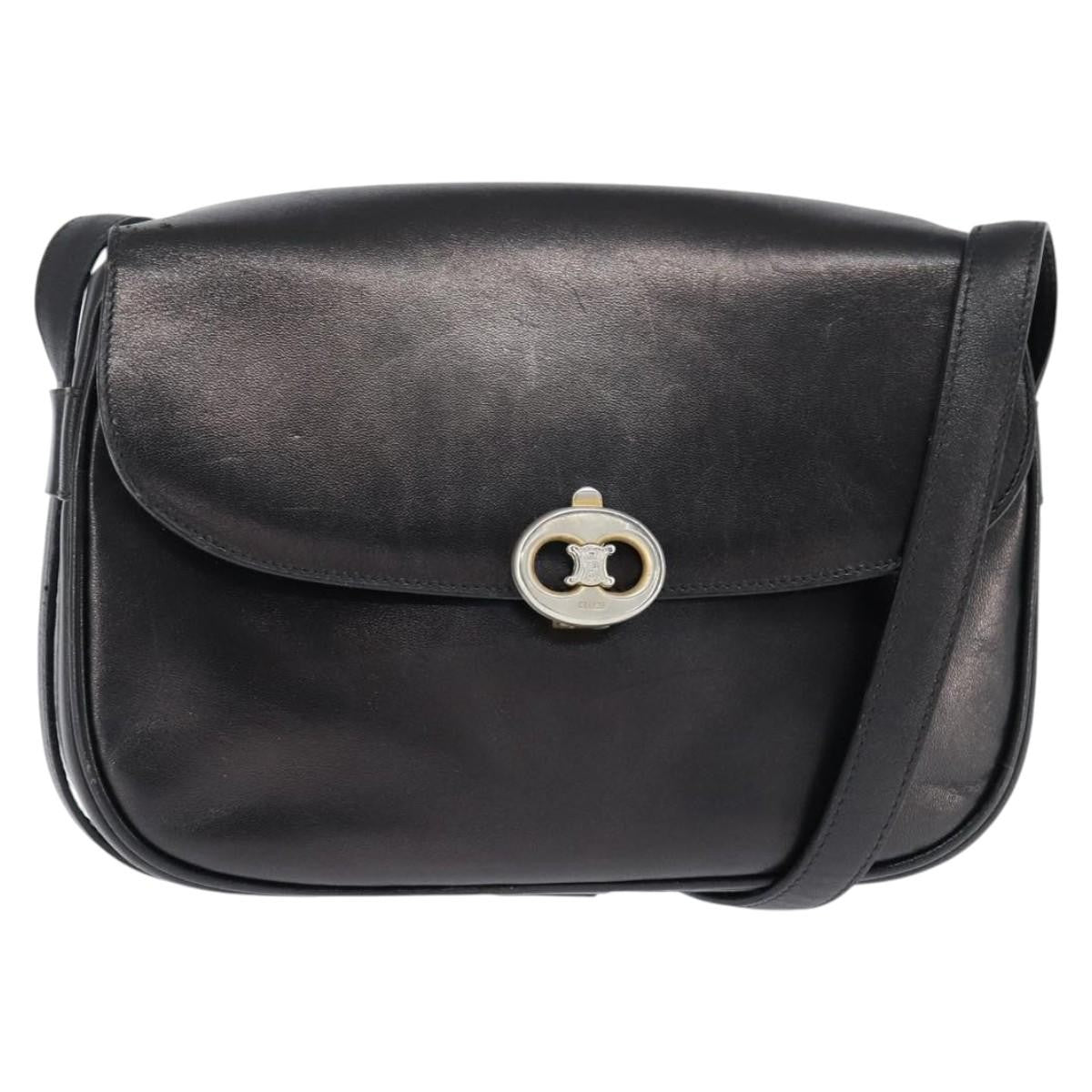 Celine Shoulder Leather Black Leather Shoulder Bag Bag (Pre-Owned)
