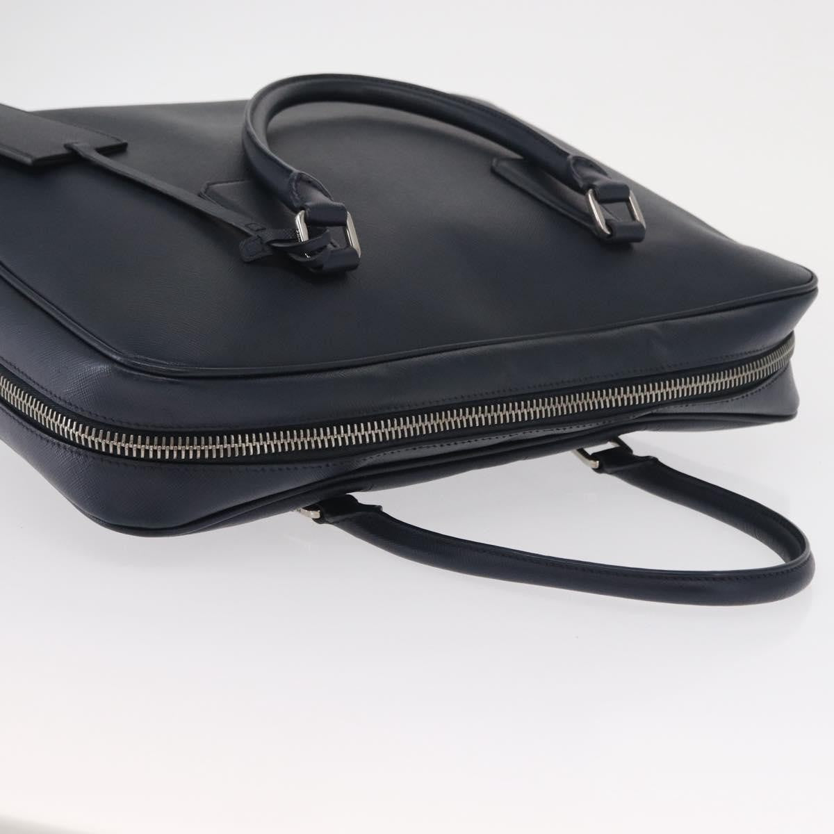 Prada Convertible Zip Around Saffiano Leather Navy Leather Briefcase Bag (Pre-Owned)