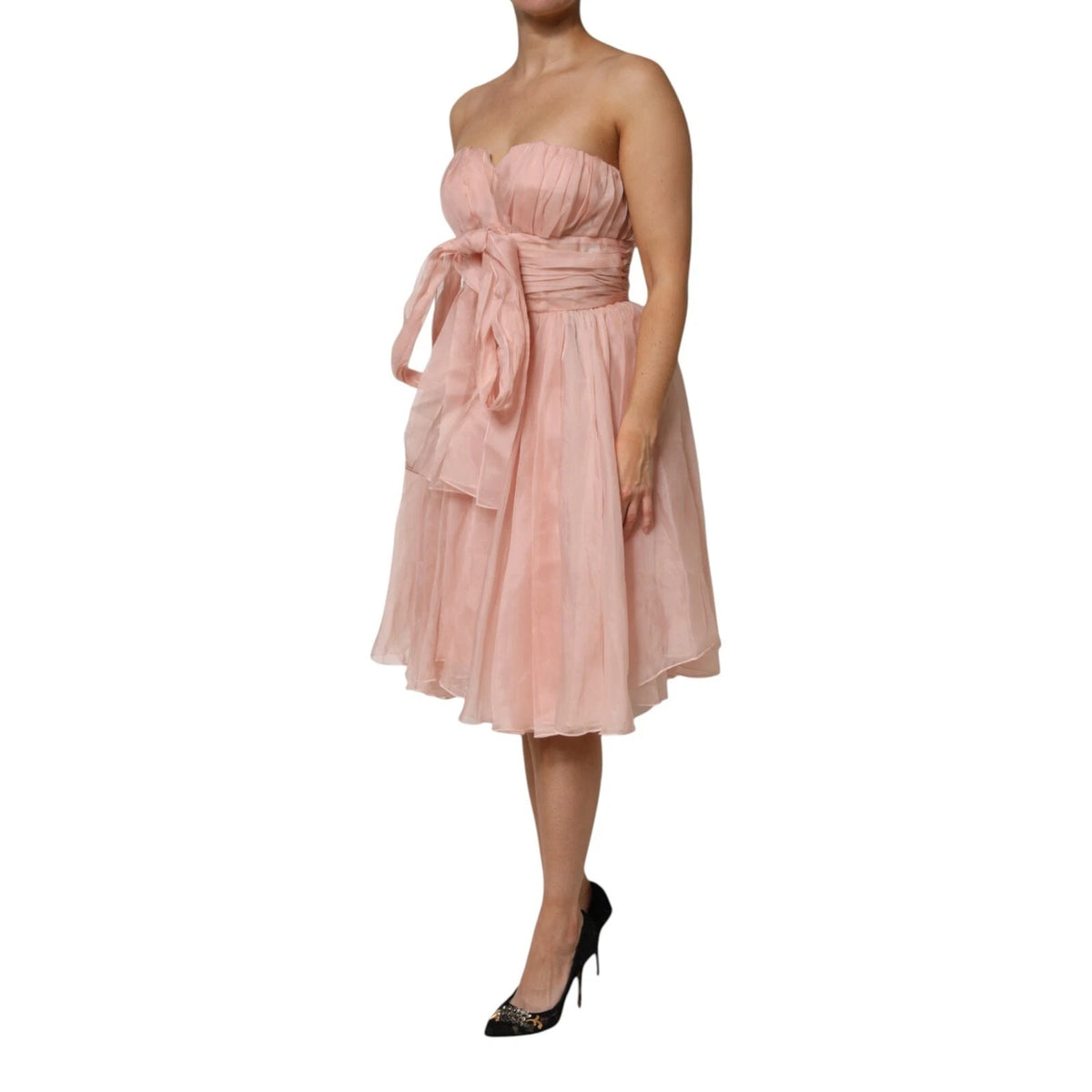Dolce & Gabbana Pink Silk Chiffon A-line Pleated Midi Women's Dress