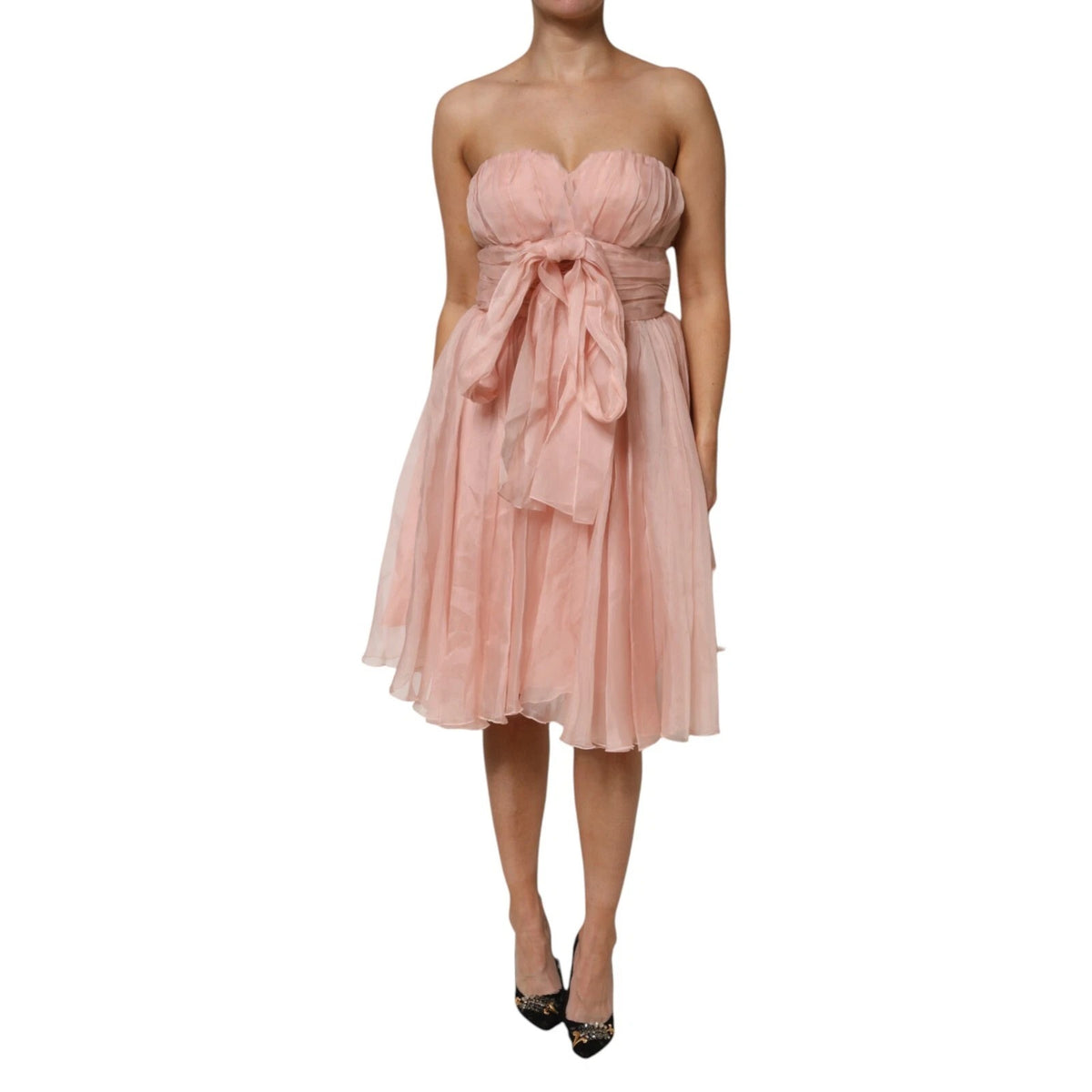 Dolce & Gabbana Pink Silk Chiffon A-line Pleated Midi Women's Dress