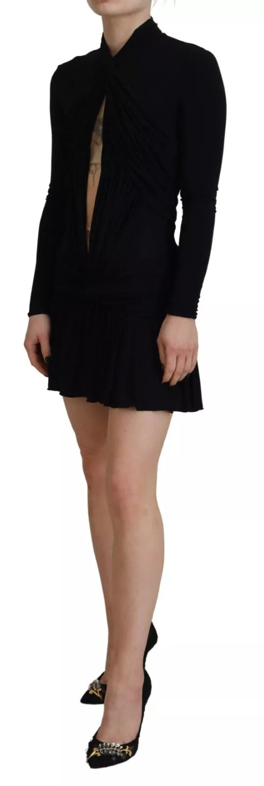 Dsquared² Black Viscose Long Sleeves Cut Out Mini Women's Dress (Pre-Owned)