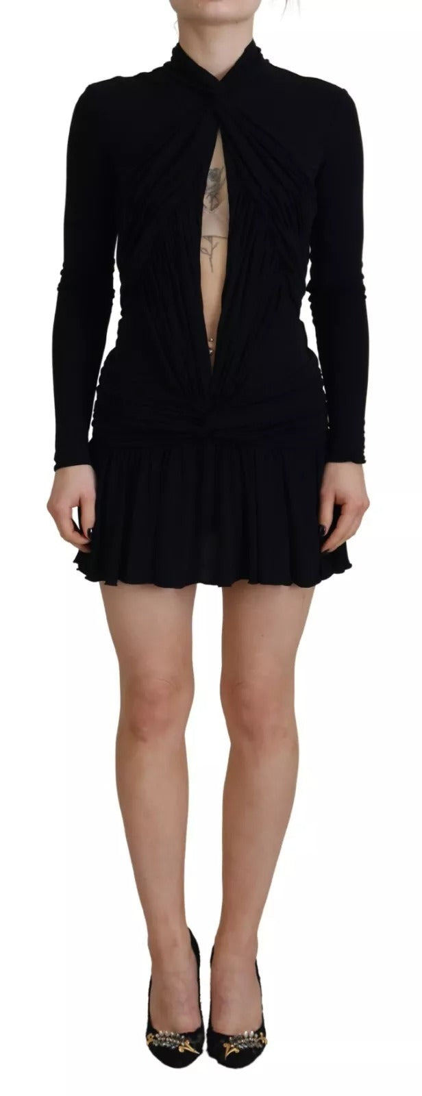 Dsquared² Black Viscose Long Sleeves Cut Out Mini Women's Dress (Pre-Owned)