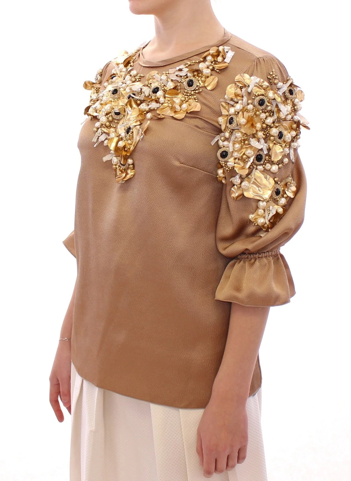 Dolce & Gabbana Gold SPECIAL Piece Runway Crystal Women's Blouse (Pre-Owned)