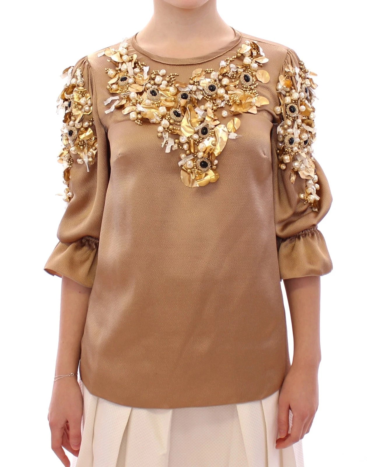 Dolce & Gabbana Gold SPECIAL Piece Runway Crystal Women's Blouse (Pre-Owned)