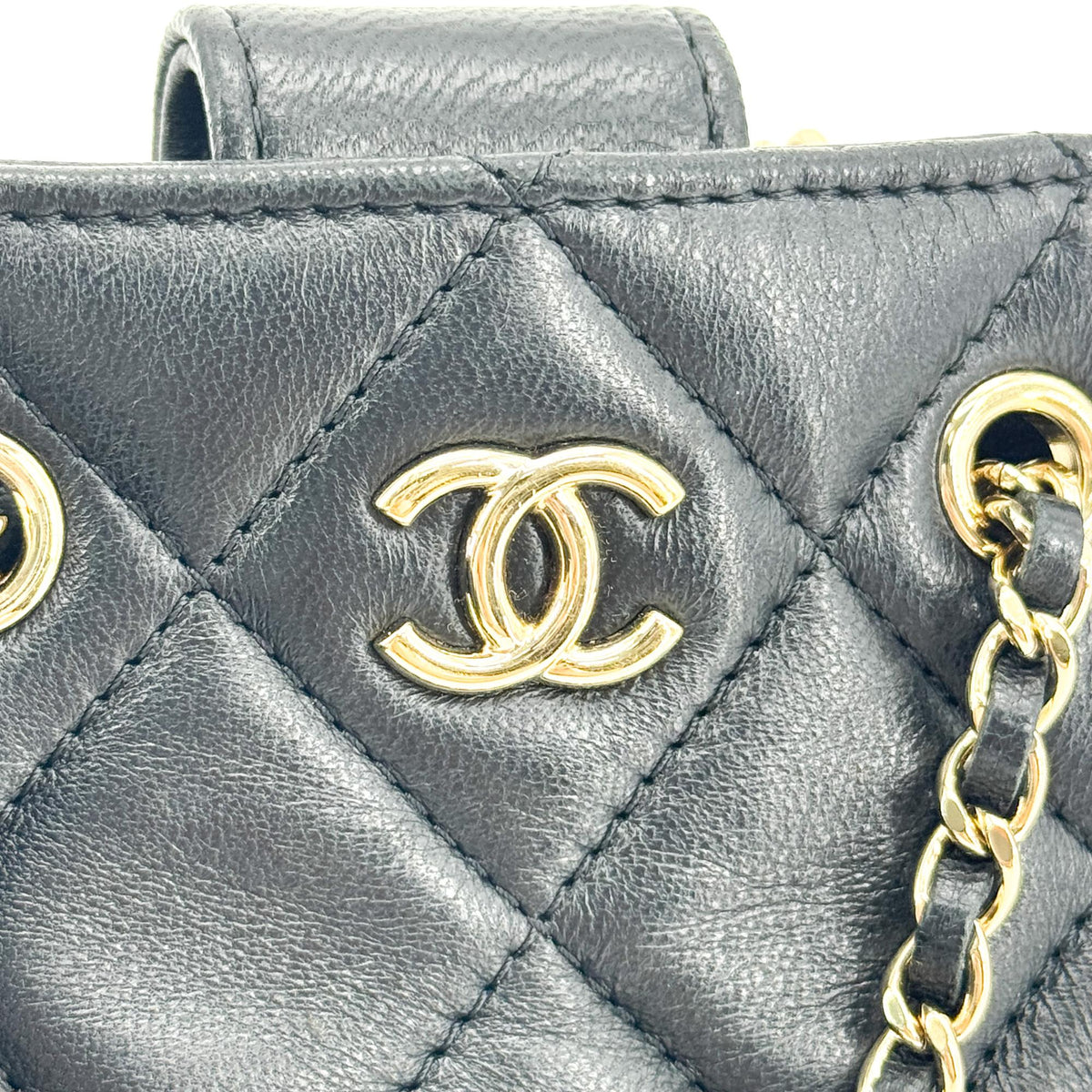 Chanel Cc Square Clutch With Chain Quilted Lambskin Black Leather Clutche & Pouche Bag (Pre-Owned)