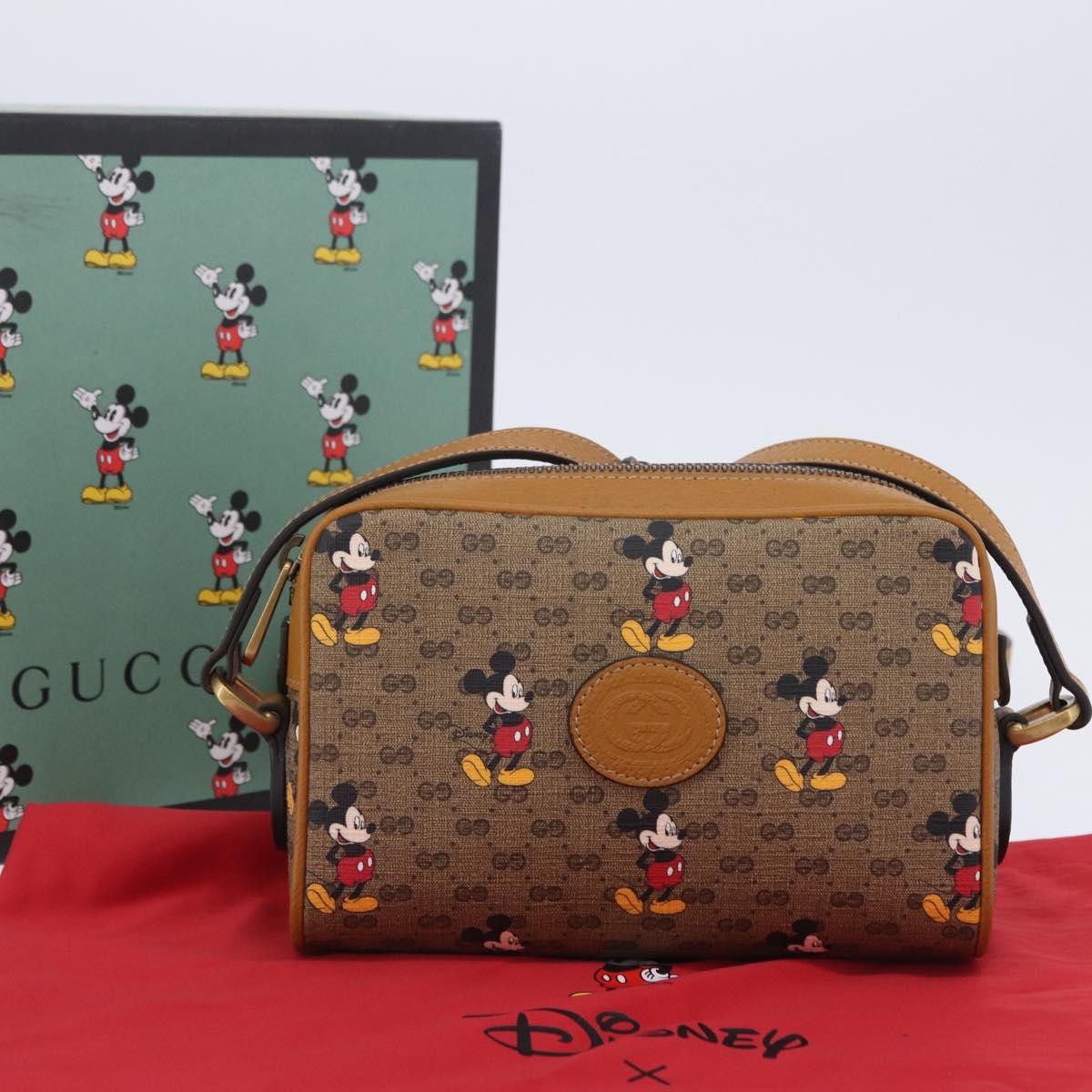 Gucci Disney Mickey Mouse Printed Mini Gg Coated Canvas Beige Canvas Shoulder Bag Bag (Pre-Owned)