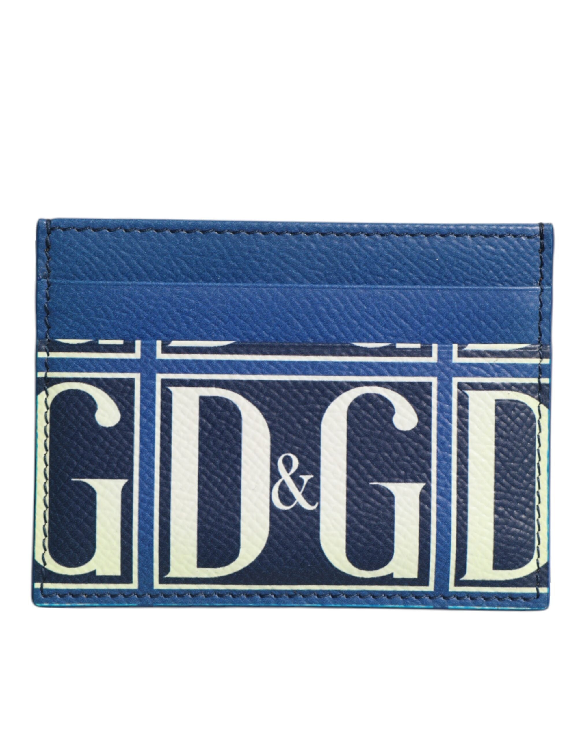 Dolce & Gabbana Blue Calf Leather DG Logo Monogram Card Holder Men's Wallet (Pre-Owned)