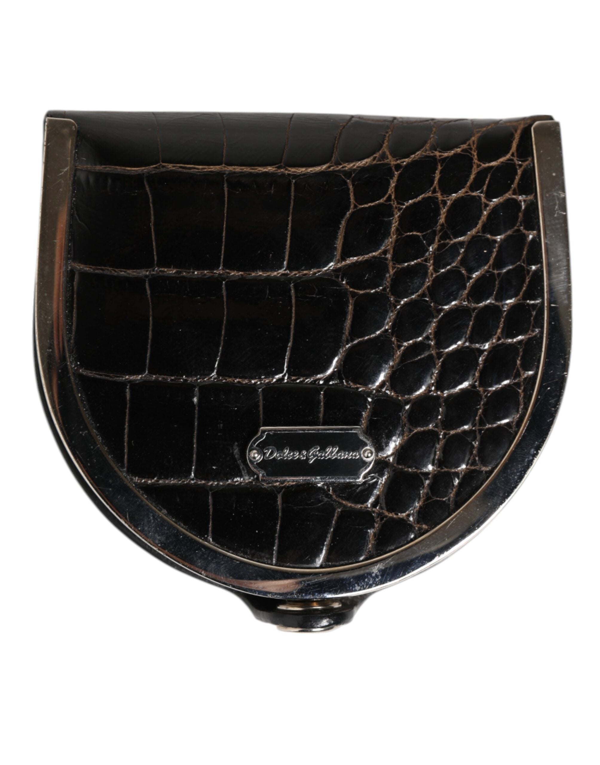 Dolce & Gabbana Black Polished Crocodile Leather Mens Coin Purse Men's Wallet