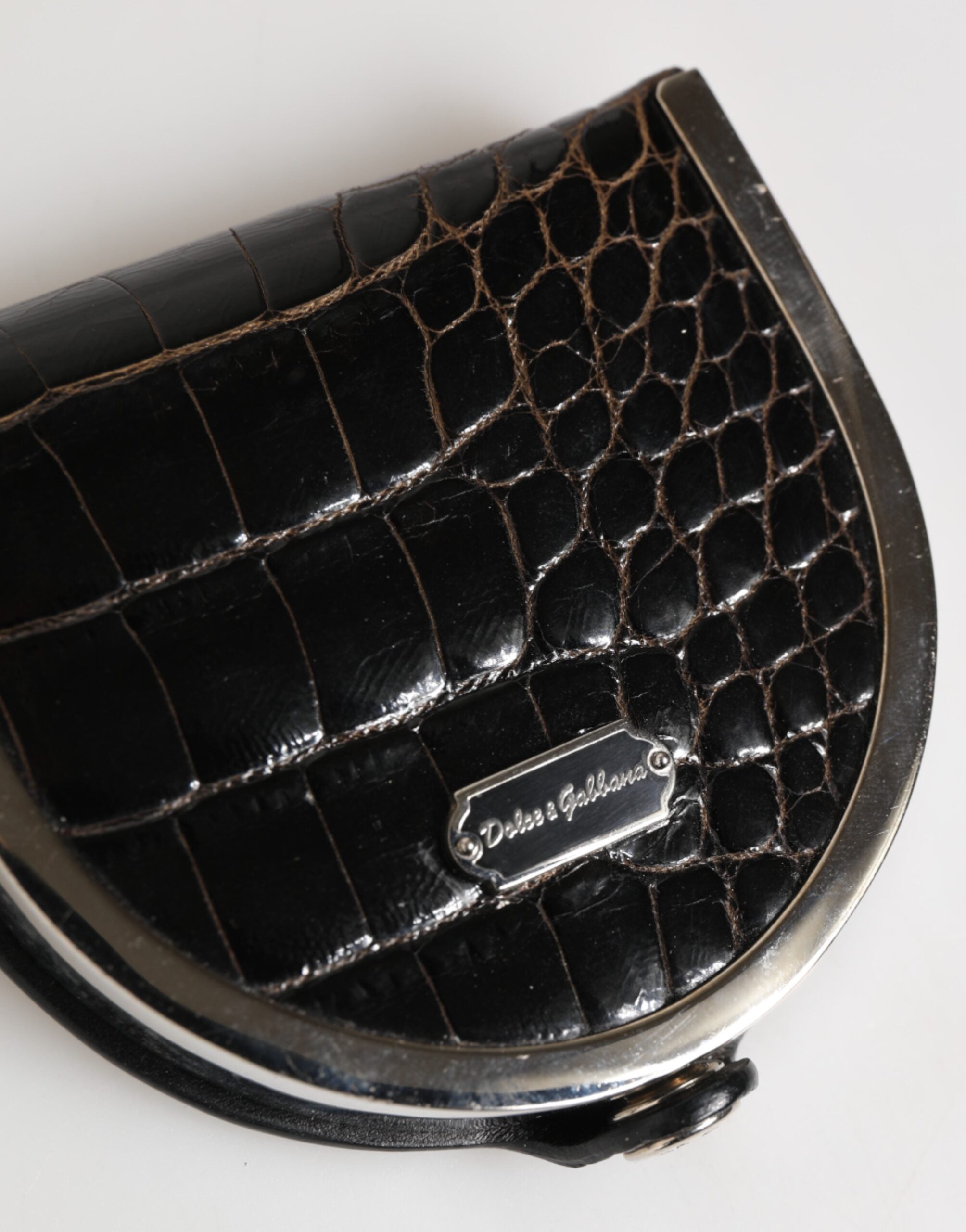 Dolce & Gabbana Black Polished Crocodile Leather Mens Coin Purse Men's Wallet