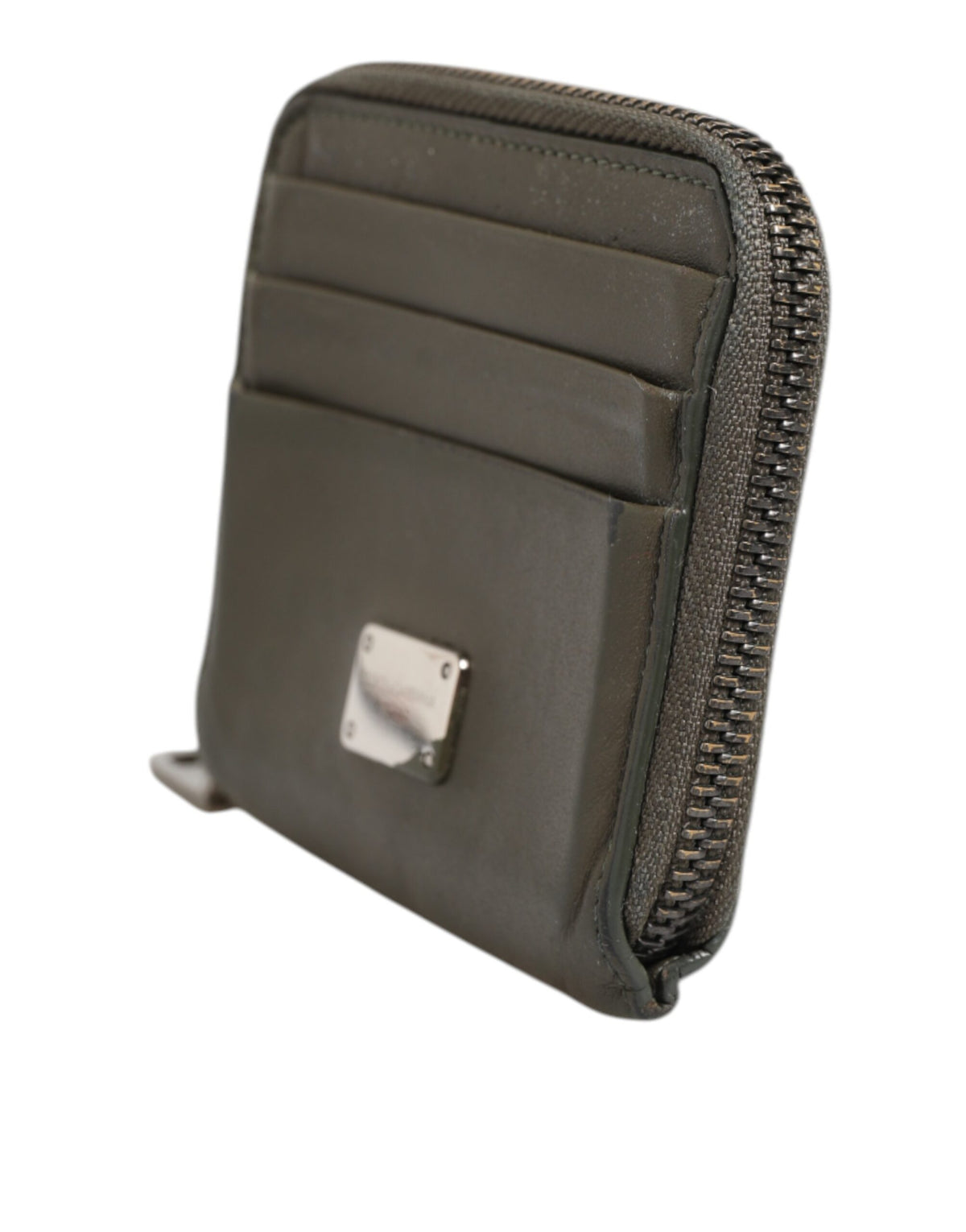 Dolce & Gabbana Military Green Leather Logo Plaque Card Holder Coin Purse Men's Wallet (Pre-Owned)