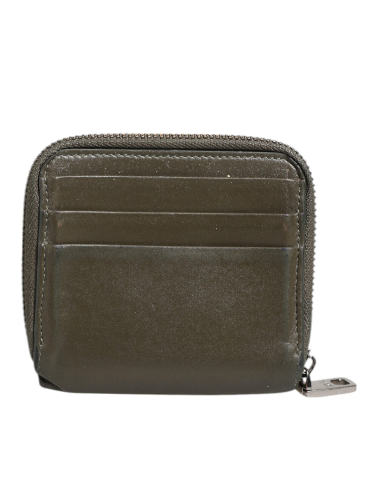 Dolce & Gabbana Military Green Leather Logo Plaque Card Holder Coin Purse Men's Wallet (Pre-Owned)
