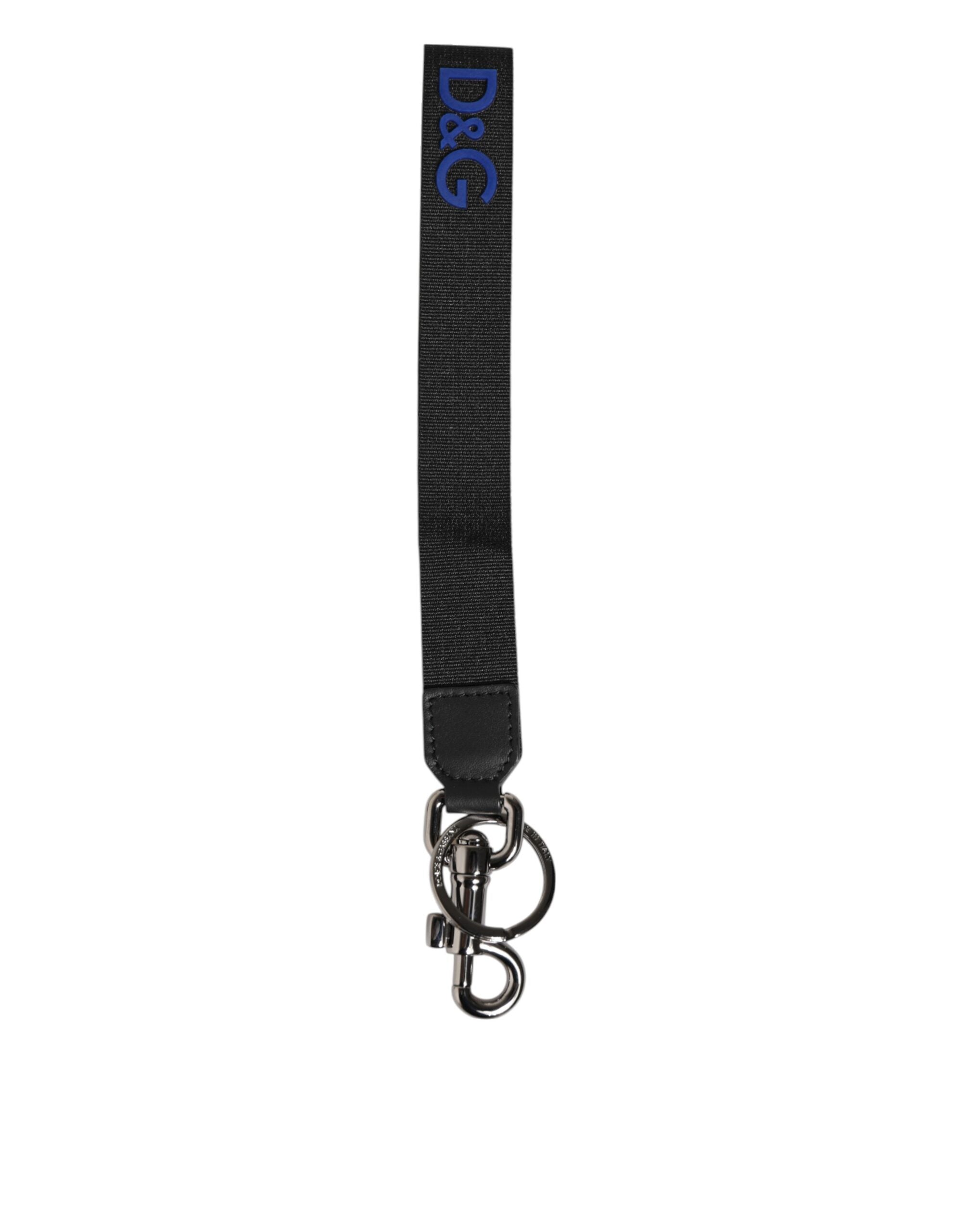 Dolce & Gabbana Black Blue DG Logo Polyester Brass Holder Keychain Men's Keyring
