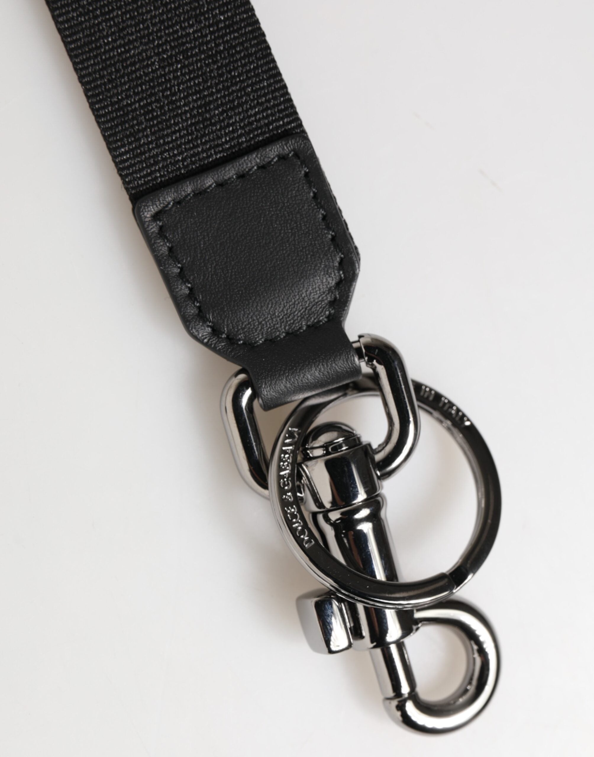 Dolce & Gabbana Black Blue DG Logo Polyester Brass Holder Keychain Men's Keyring