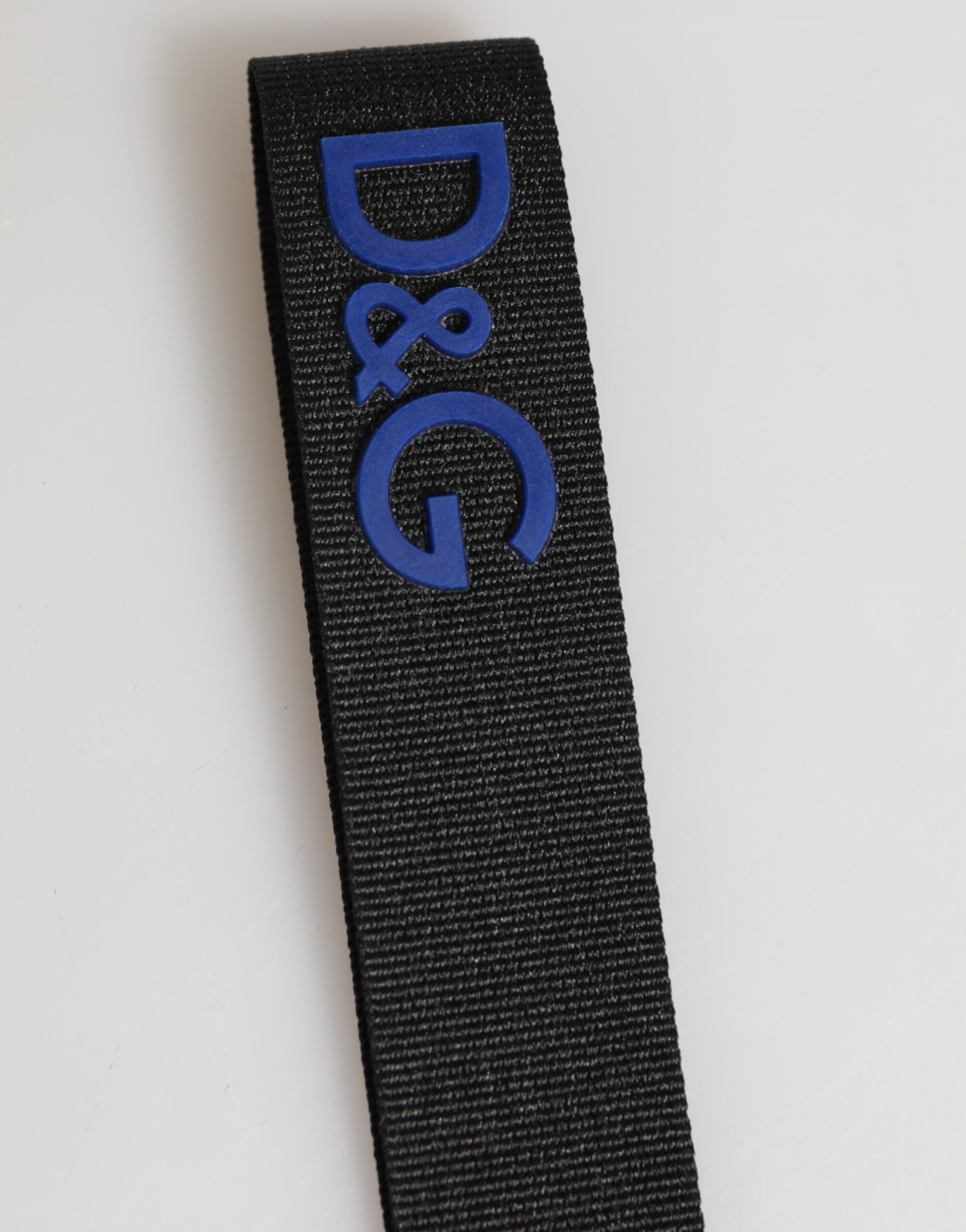 Dolce & Gabbana Black Blue DG Logo Polyester Brass Holder Keychain Men's Keyring