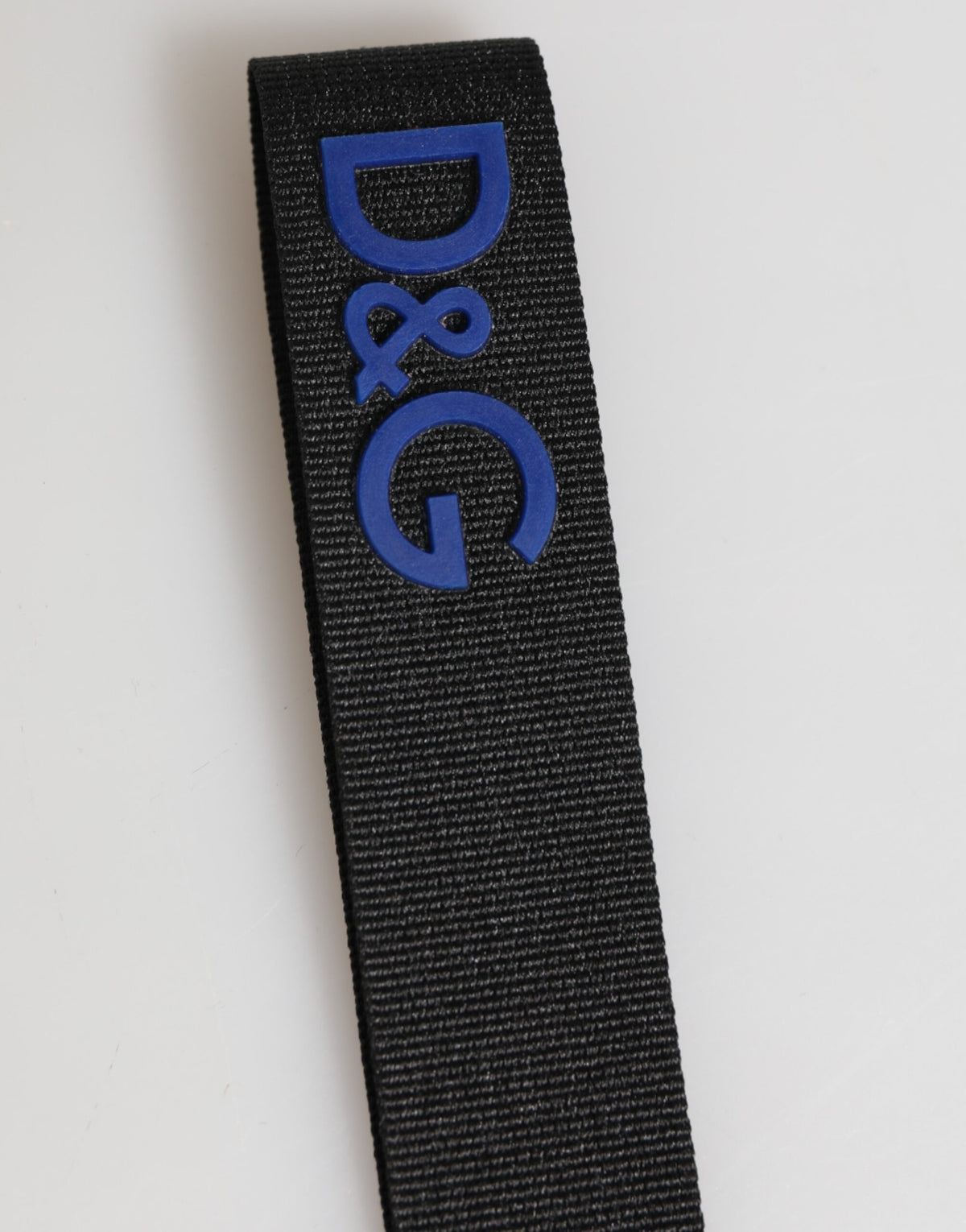 Dolce & Gabbana Black Blue DG Logo Polyester Brass Holder Keychain Men's Keyring