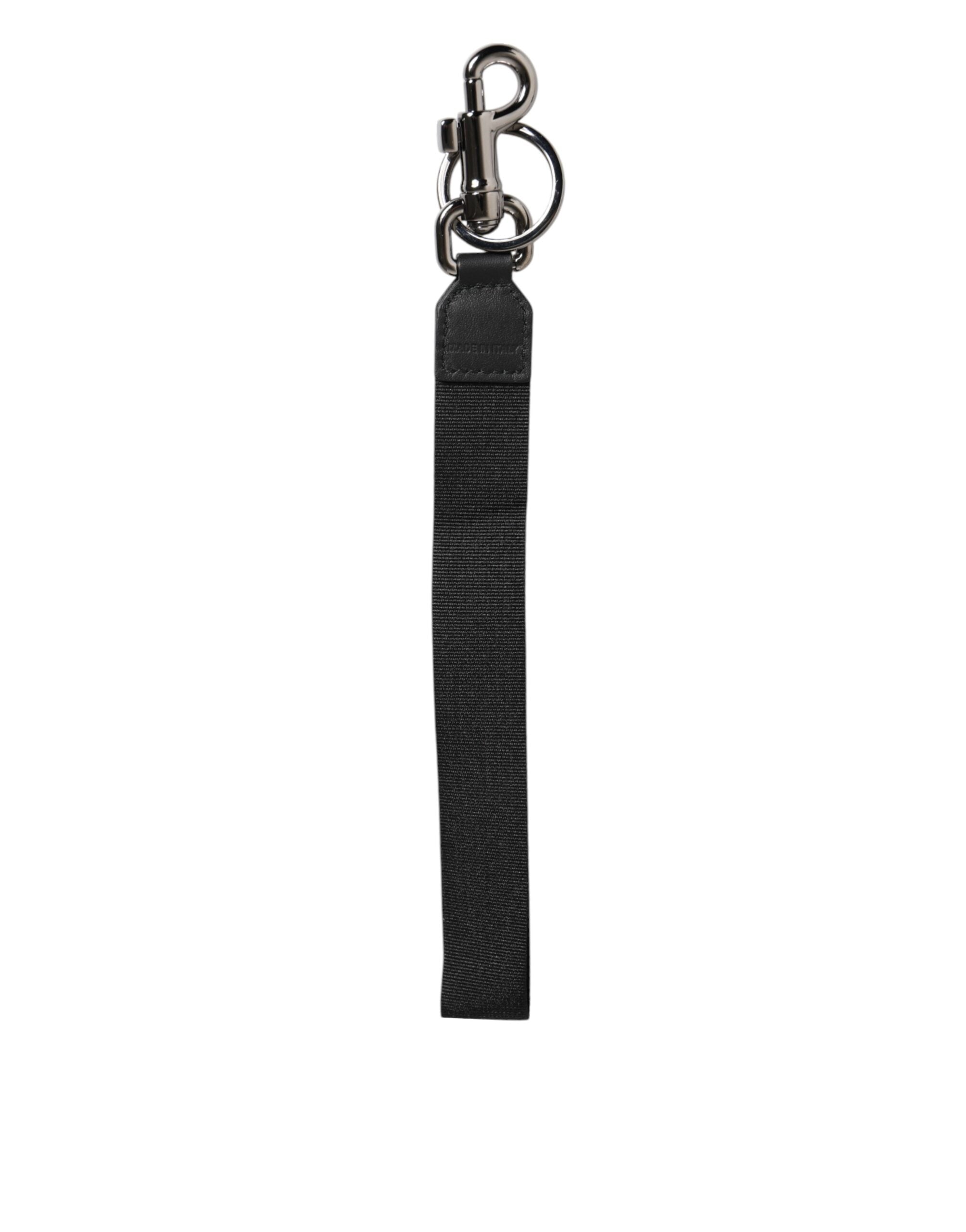 Dolce & Gabbana Black Blue DG Logo Polyester Brass Holder Keychain Men's Keyring