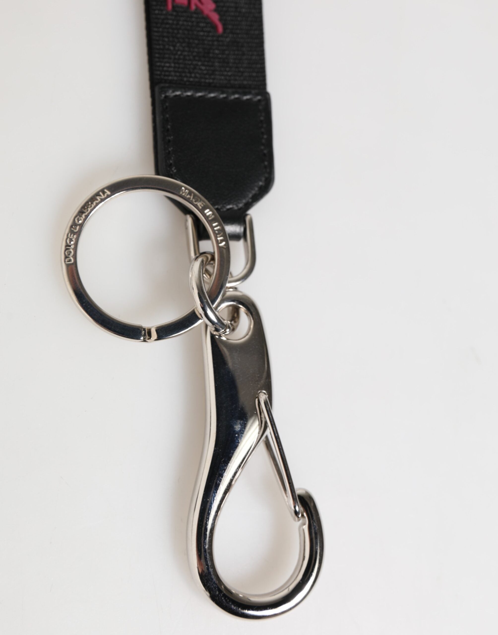 Dolce & Gabbana Black Burgundy Nylon DG Logo Crown Holder Keychain Men's Keyring