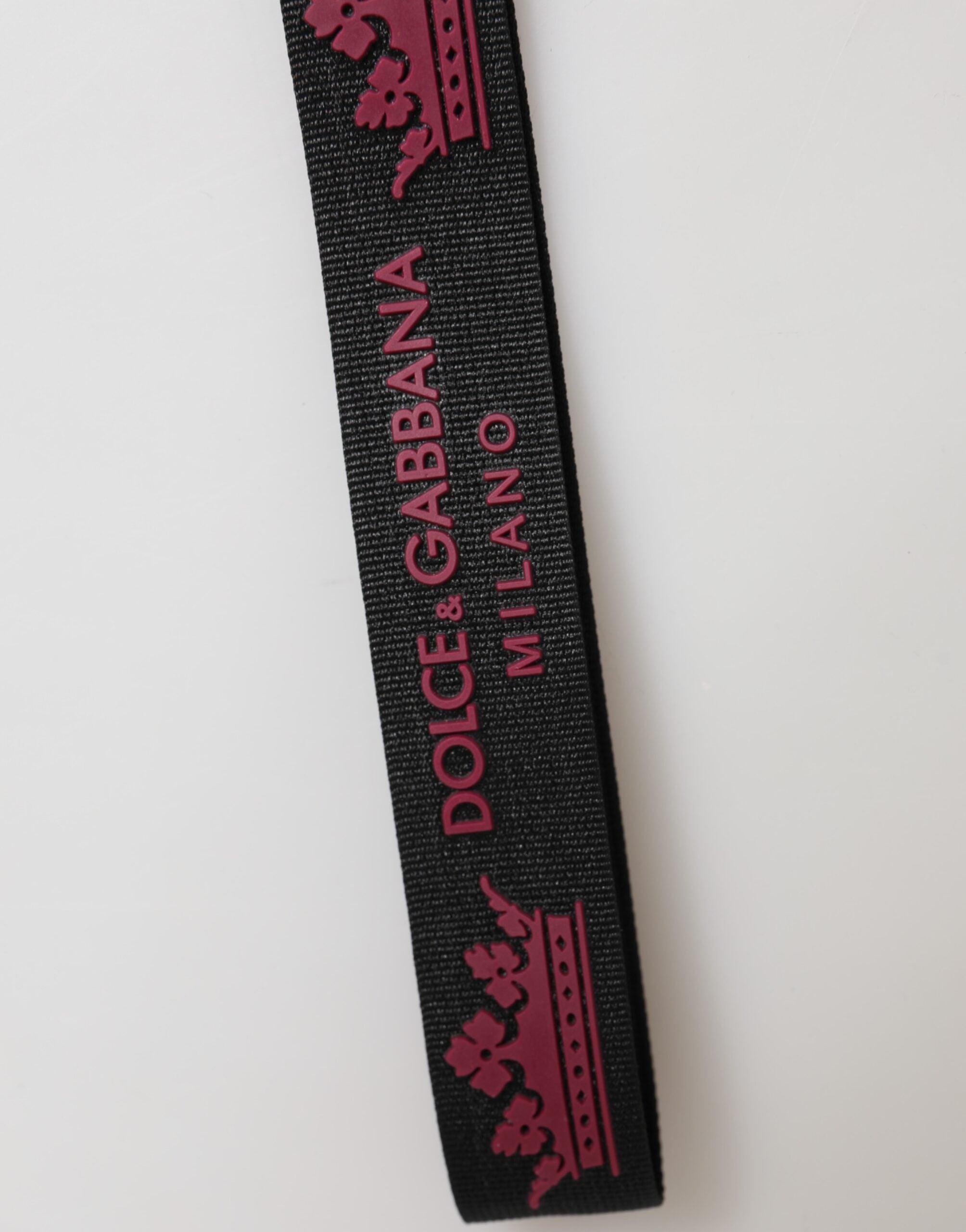 Dolce & Gabbana Black Burgundy Nylon DG Logo Crown Holder Keychain Men's Keyring