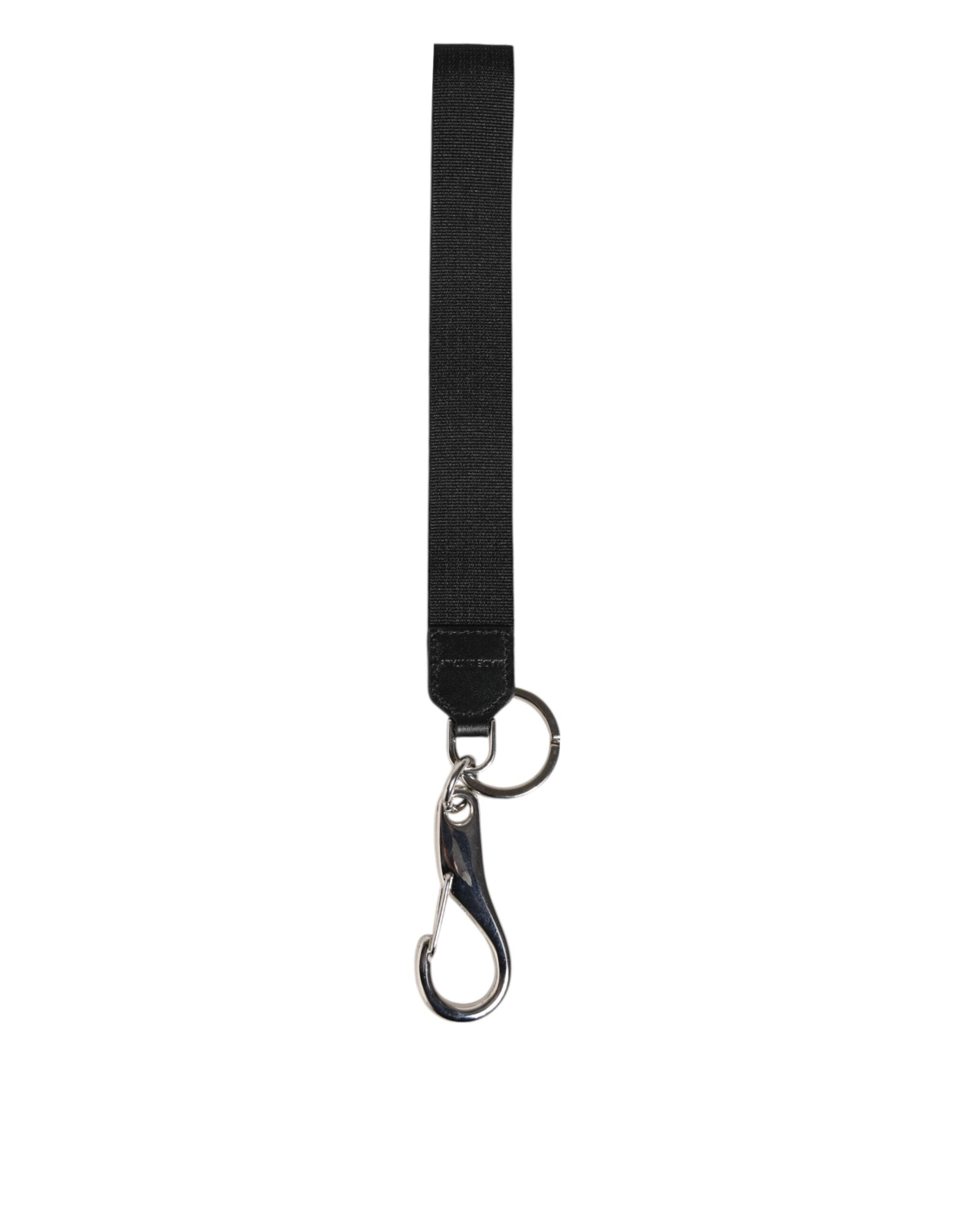 Dolce & Gabbana Black Burgundy Nylon DG Logo Crown Holder Keychain Men's Keyring