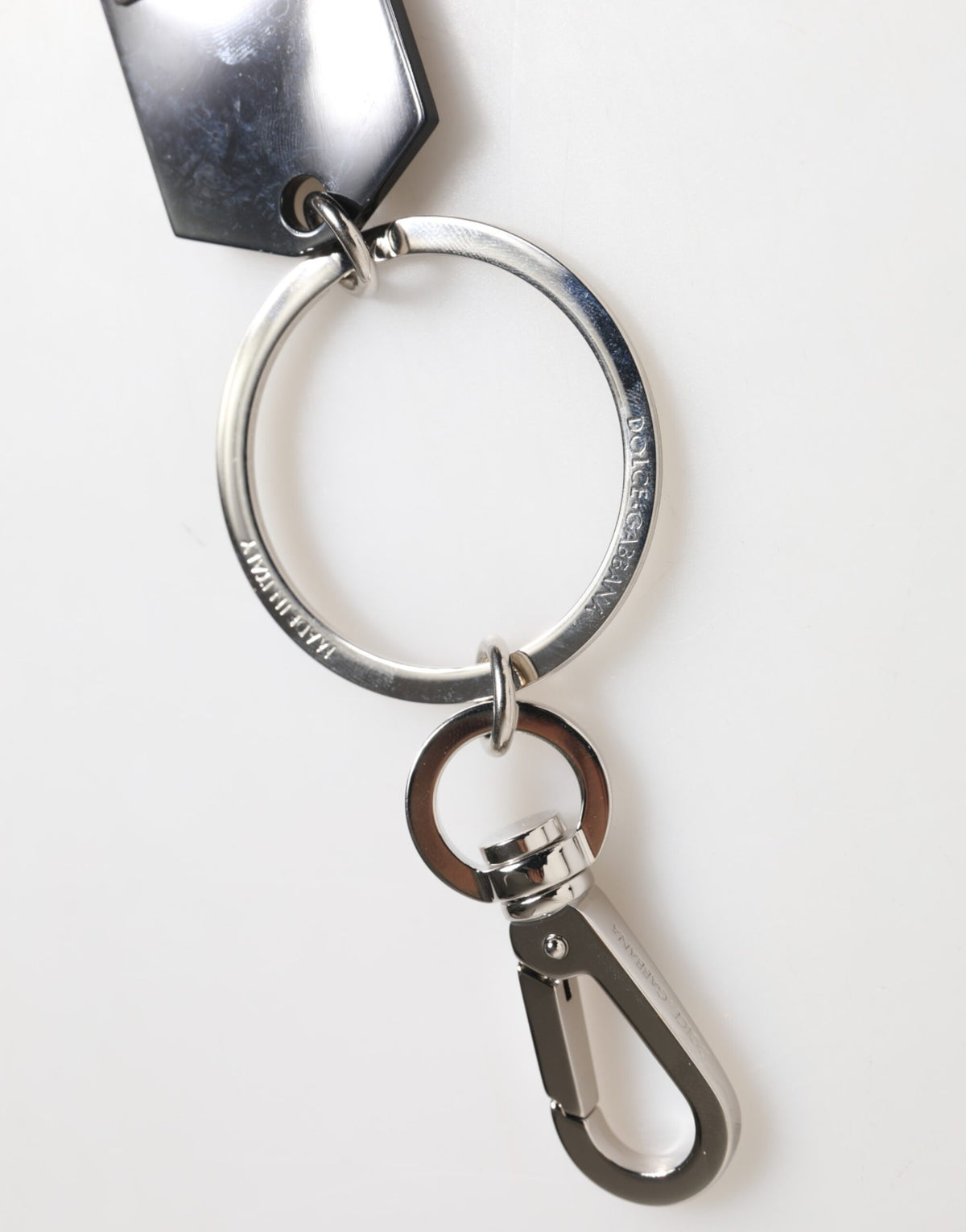 Dolce & Gabbana Black Sint Glass Plaque DG Logo Metal PlateKeychain Men's Keyring
