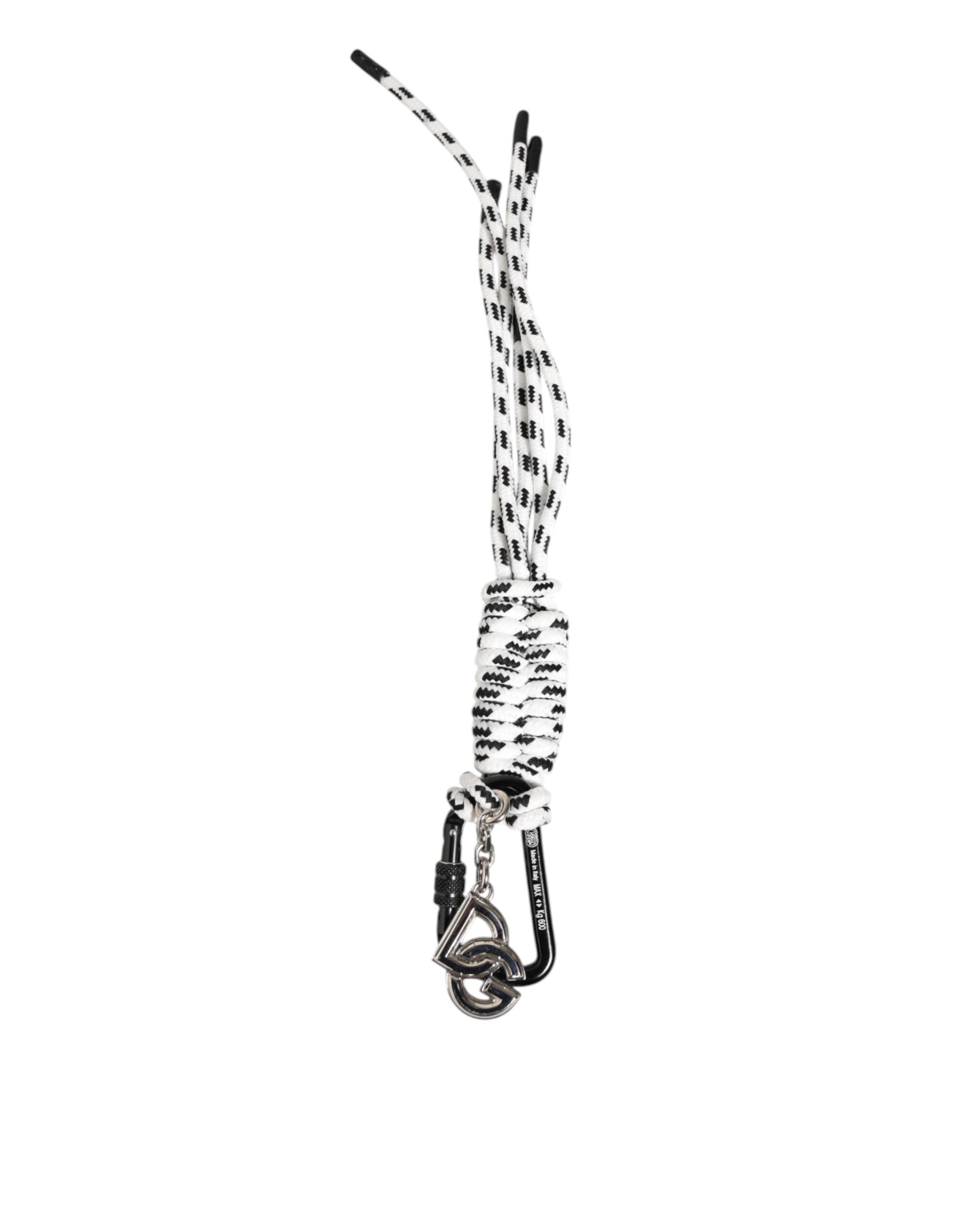 Dolce & Gabbana Black White Polyester Tape String DG Logo Keychain Men's Keyring