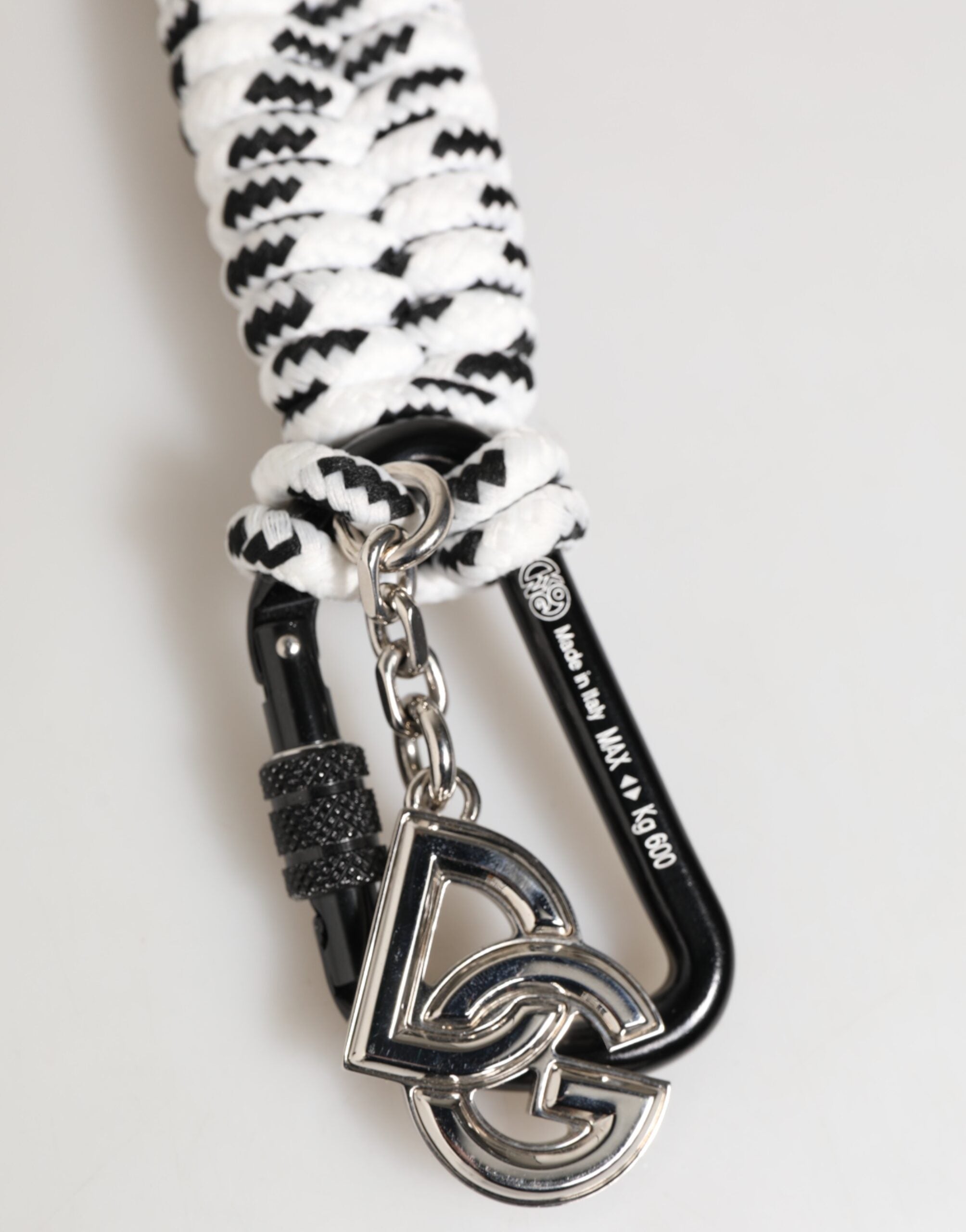 Dolce & Gabbana Black White Polyester Tape String DG Logo Keychain Men's Keyring