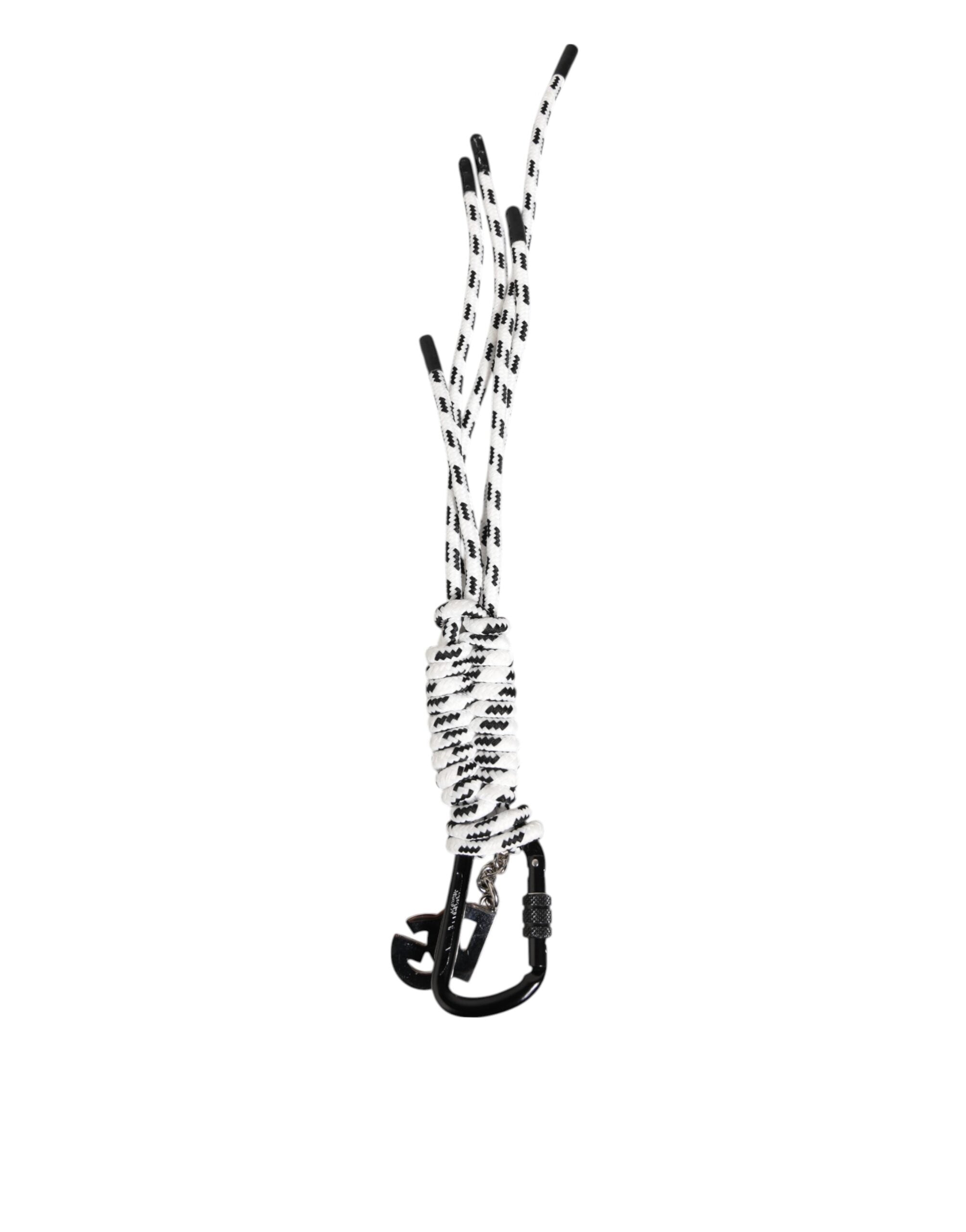 Dolce & Gabbana Black White Polyester Tape String DG Logo Keychain Men's Keyring