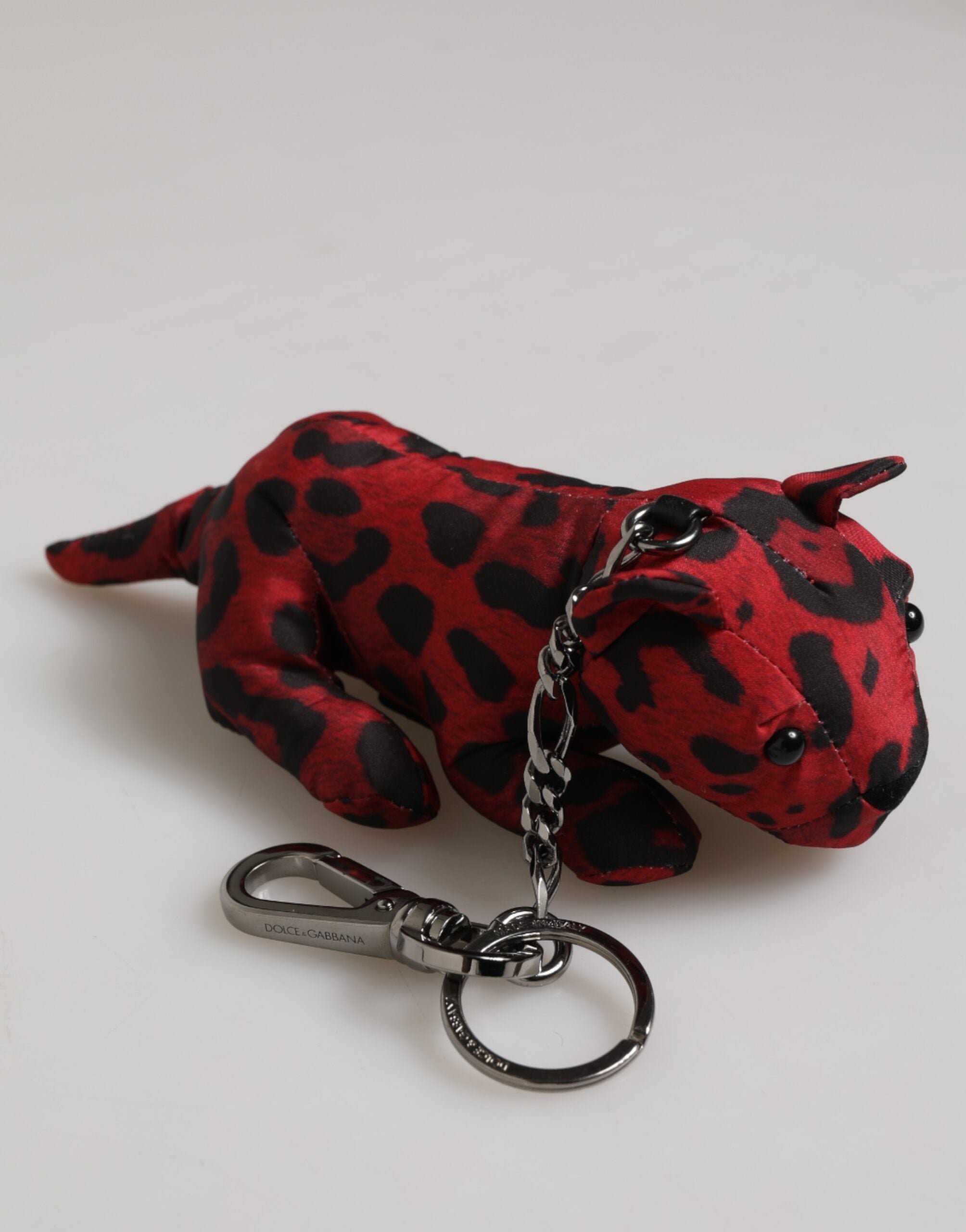 Dolce & Gabbana Red Black Polyester Animal Silhouette Bag Keychain Men's Keyring