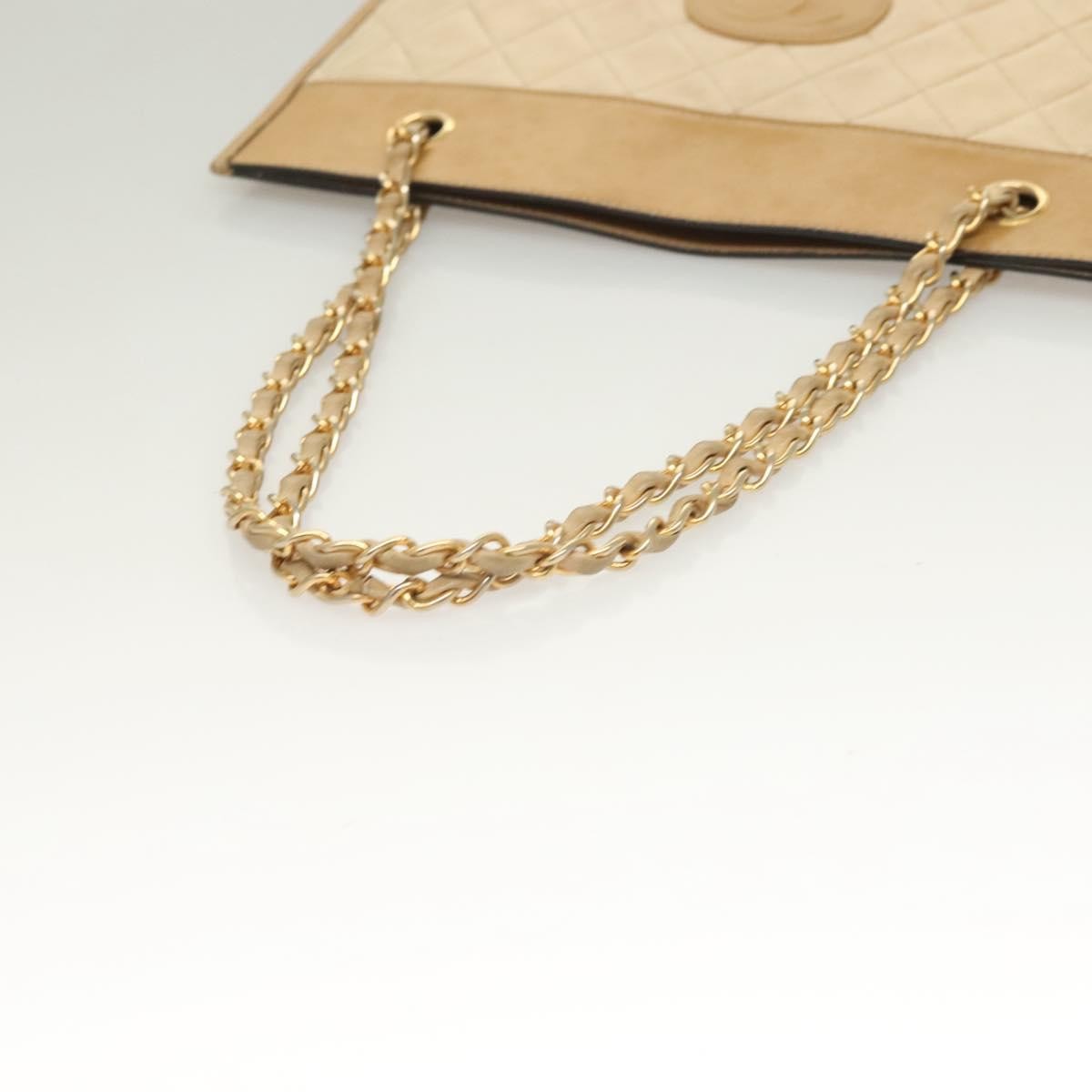 Chanel Chain Handle Leather Beige Leather Tote Bag Bag (Pre-Owned)