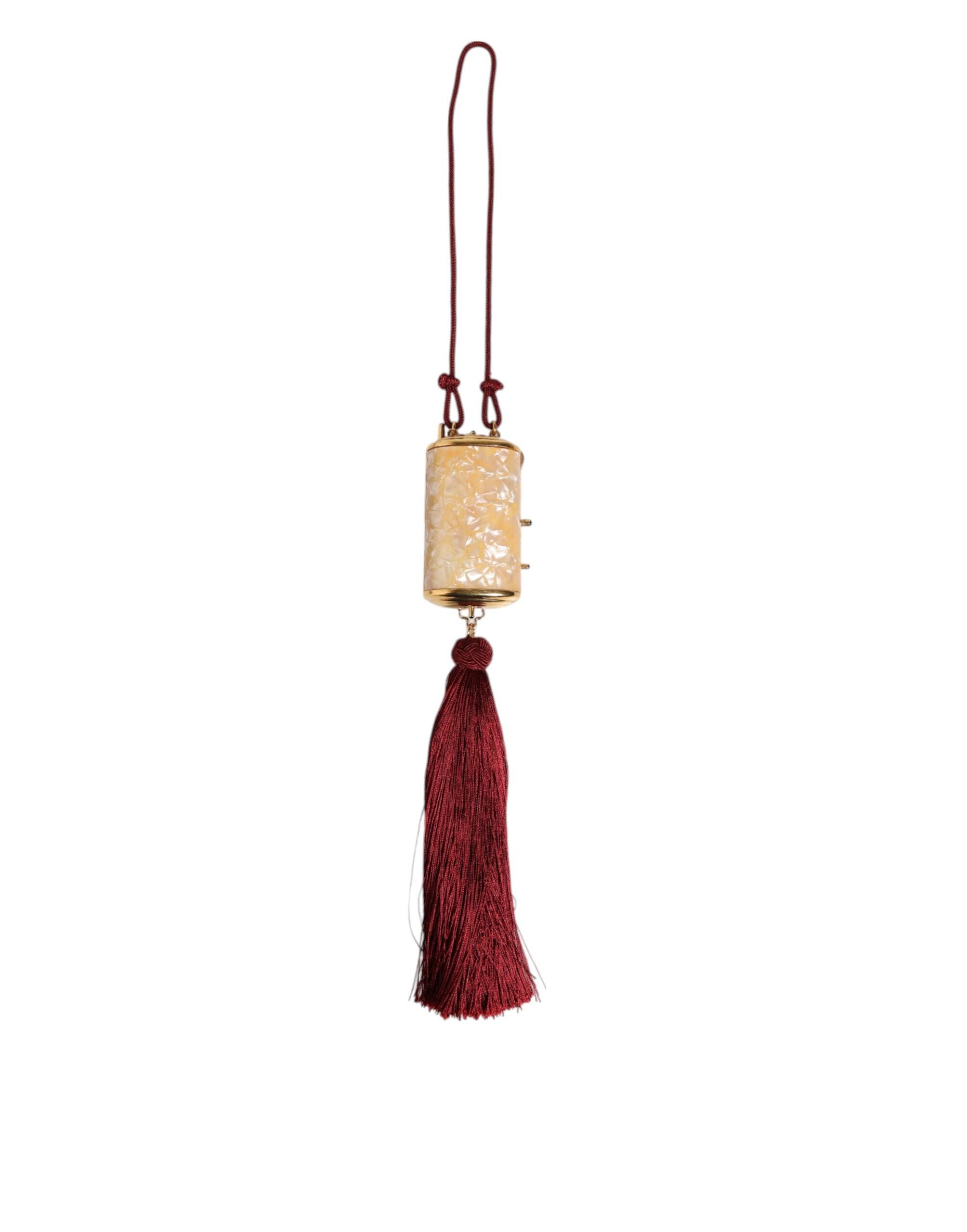 Dolce & Gabbana White Pearl Resin Gold Metal Red Tassel Pendant Women's Bag (Pre-Owned)