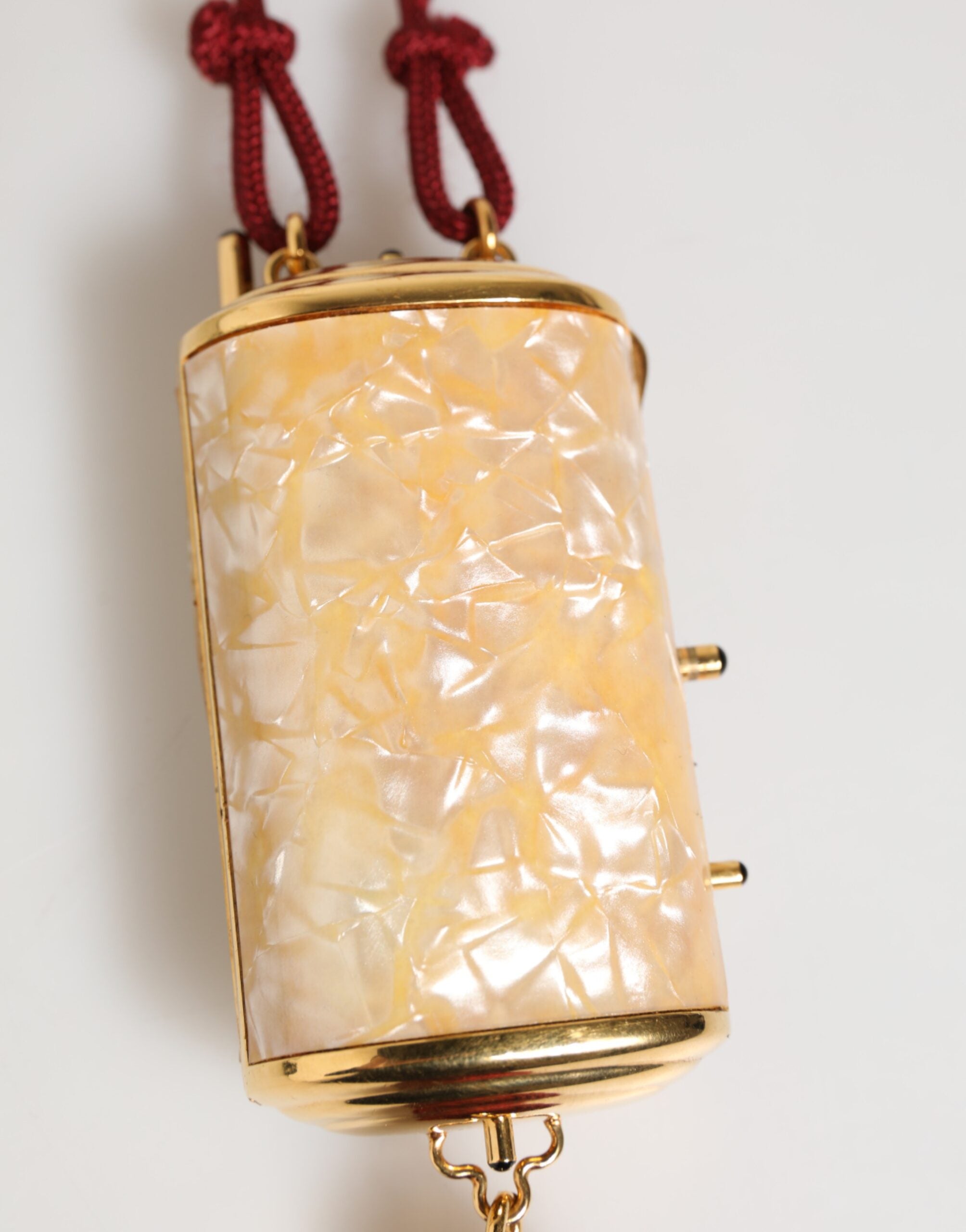 Dolce & Gabbana White Pearl Resin Gold Metal Red Tassel Pendant Women's Bag (Pre-Owned)