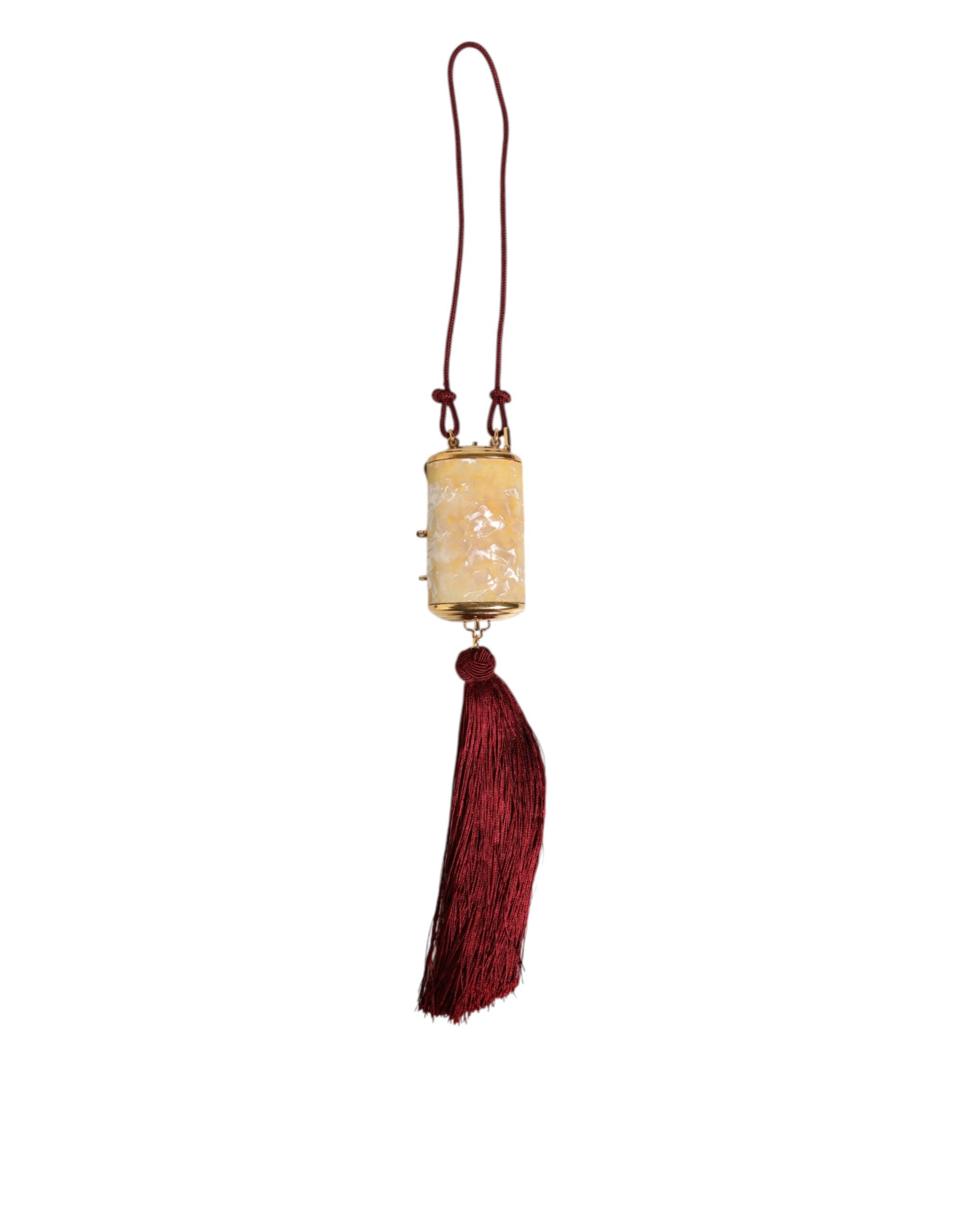 Dolce & Gabbana White Pearl Resin Gold Metal Red Tassel Pendant Women's Bag (Pre-Owned)