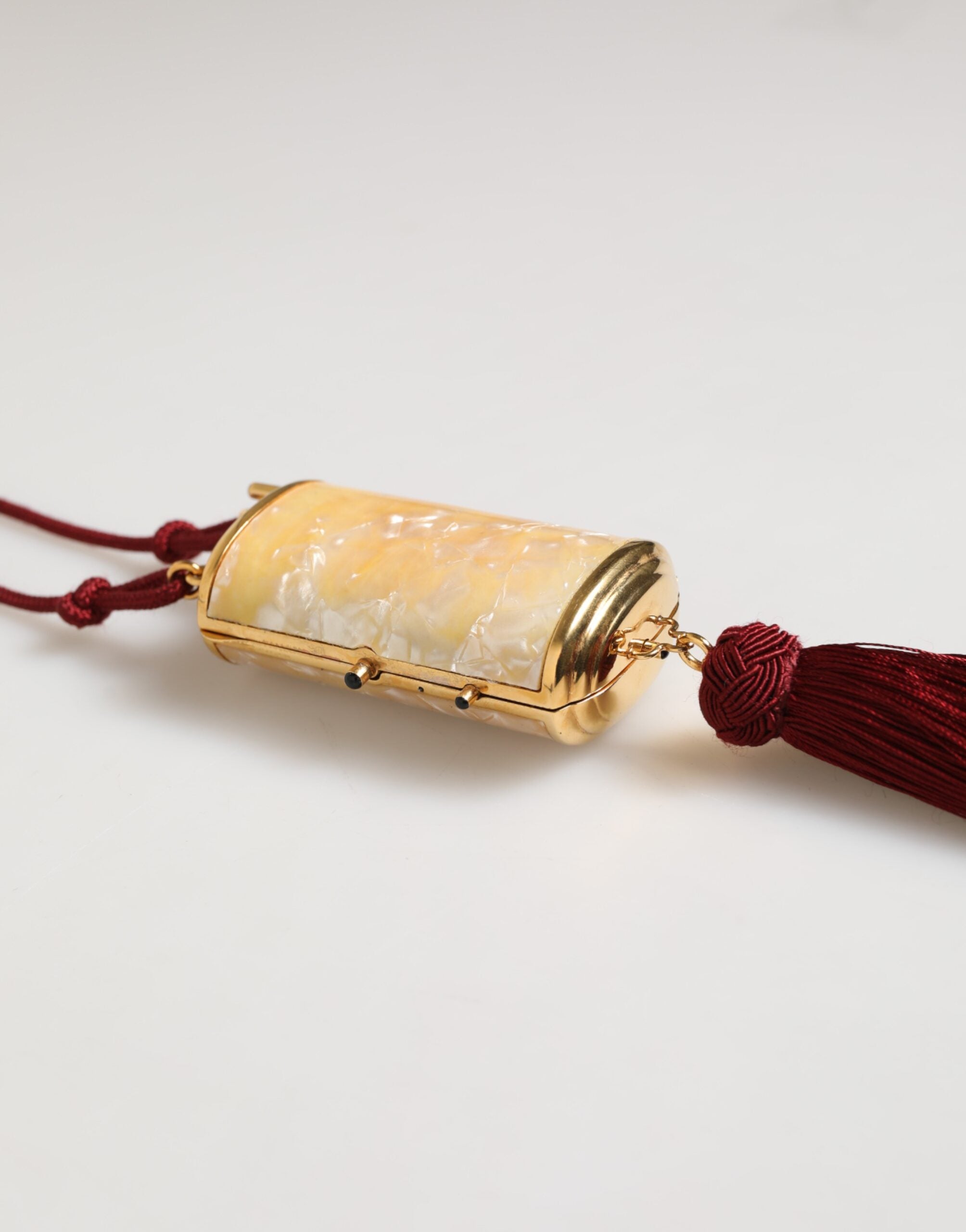 Dolce & Gabbana White Pearl Resin Gold Metal Red Tassel Pendant Women's Bag (Pre-Owned)