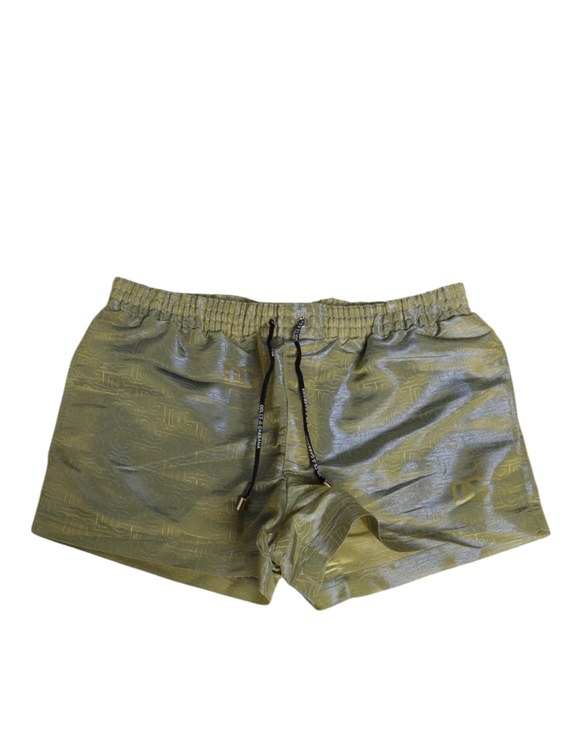 Dolce & Gabbana Green Polyester Metallic Logo Print Men Men's Swimwear