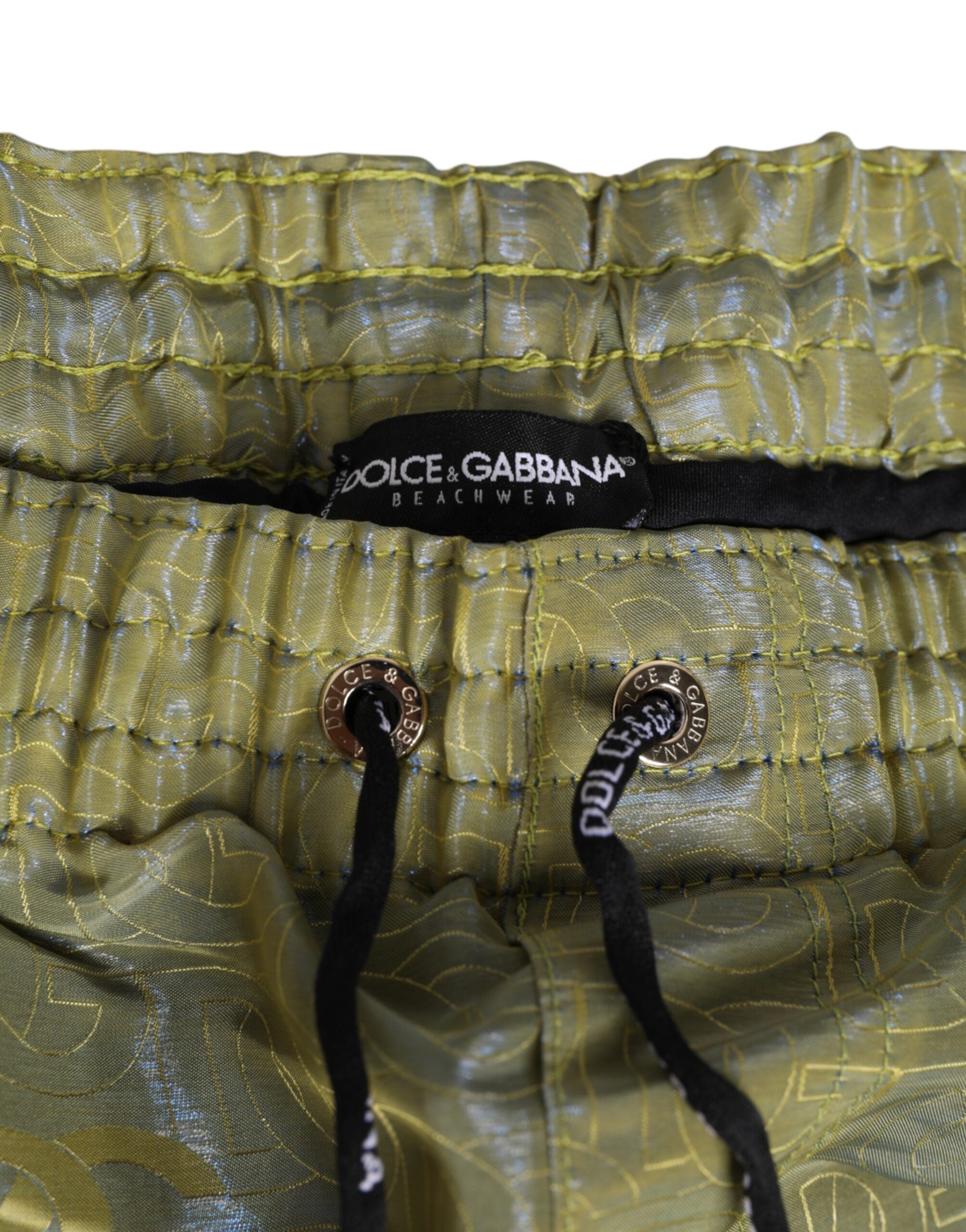 Dolce & Gabbana Green Polyester Metallic Logo Print Men Men's Swimwear