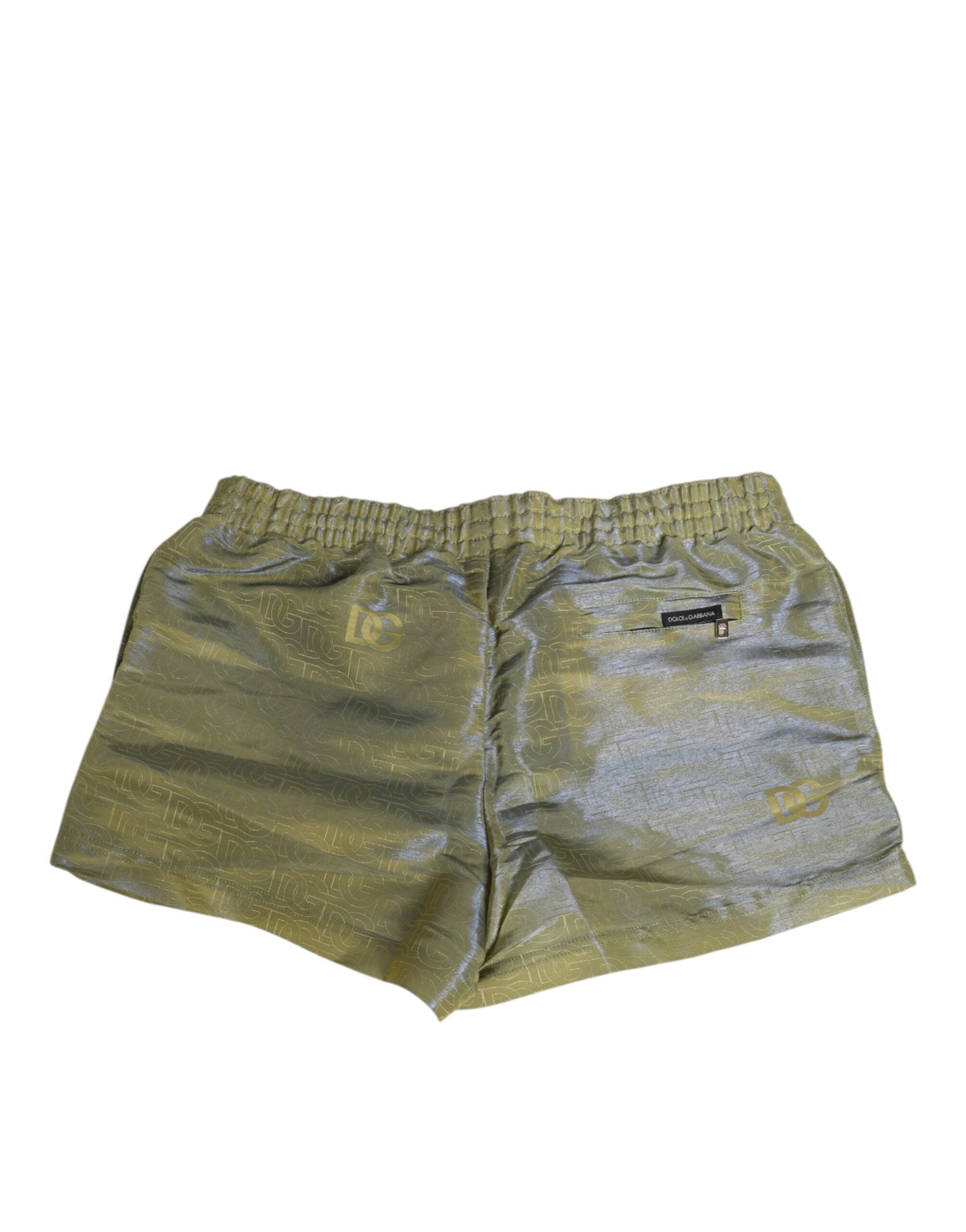 Dolce & Gabbana Green Polyester Metallic Logo Print Men Men's Swimwear