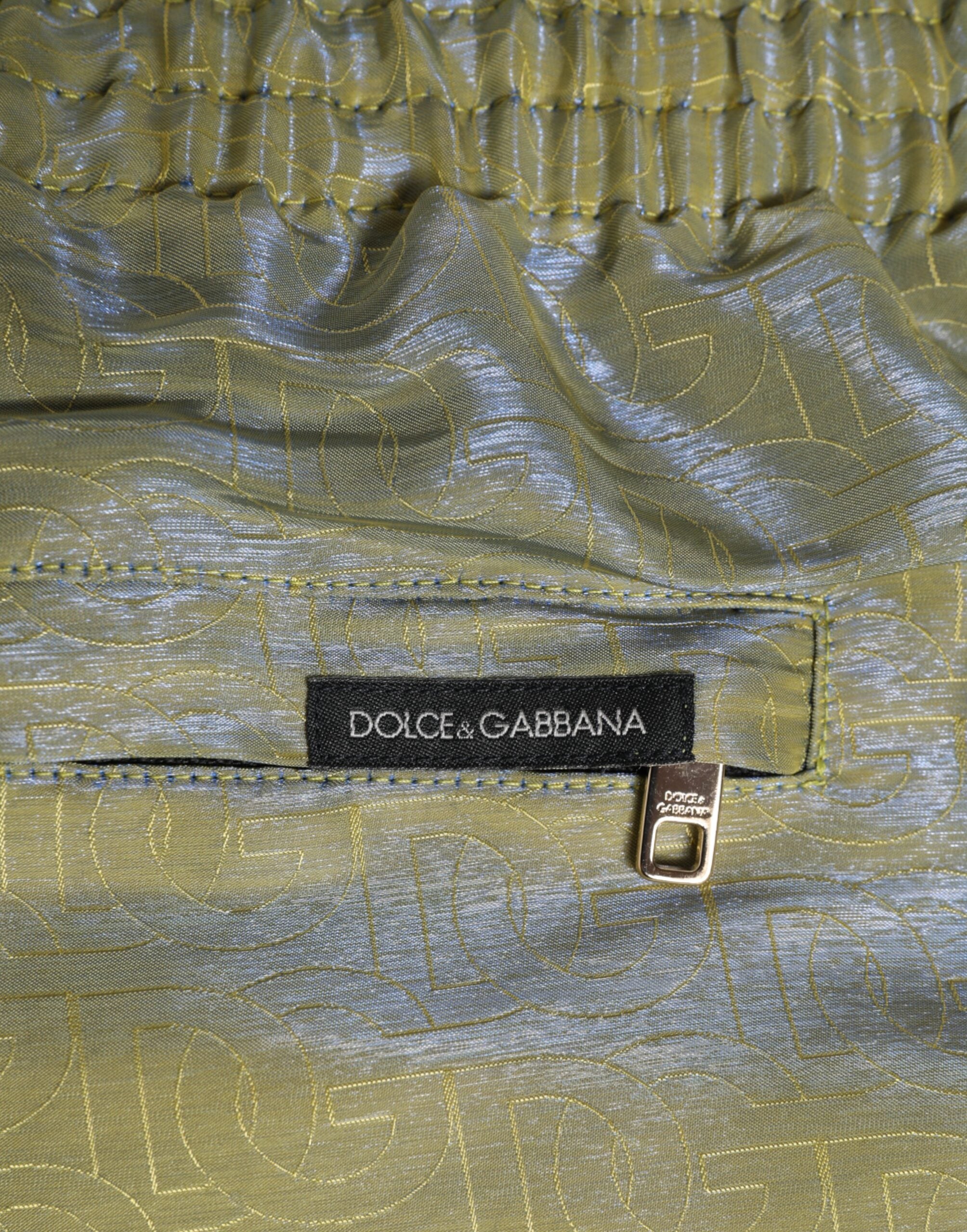 Dolce & Gabbana Green Polyester Metallic Logo Print Men Men's Swimwear
