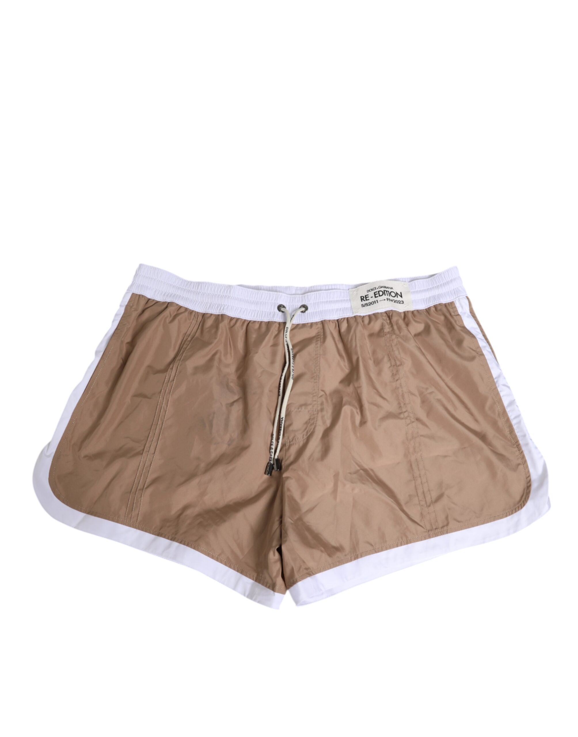 Dolce & Gabbana Brown White Polyester Re-Edition Shorts Men's Swimwear