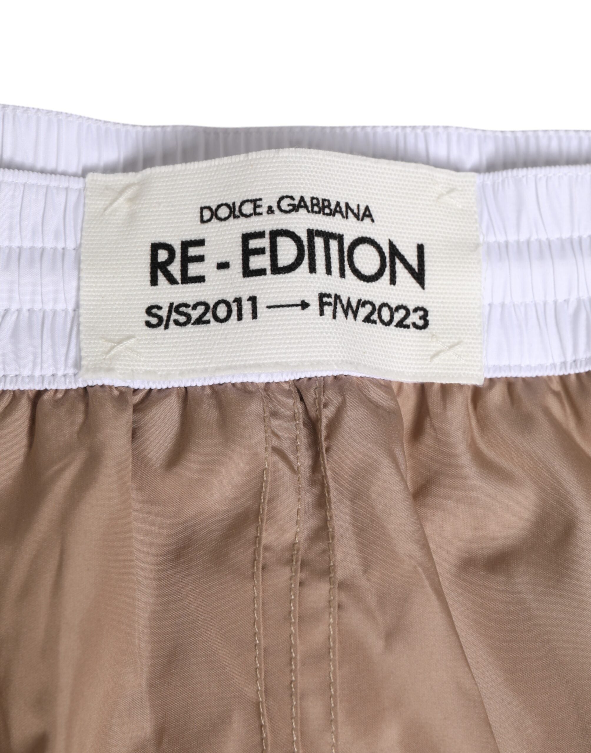 Dolce & Gabbana Brown White Polyester Re-Edition Shorts Men's Swimwear