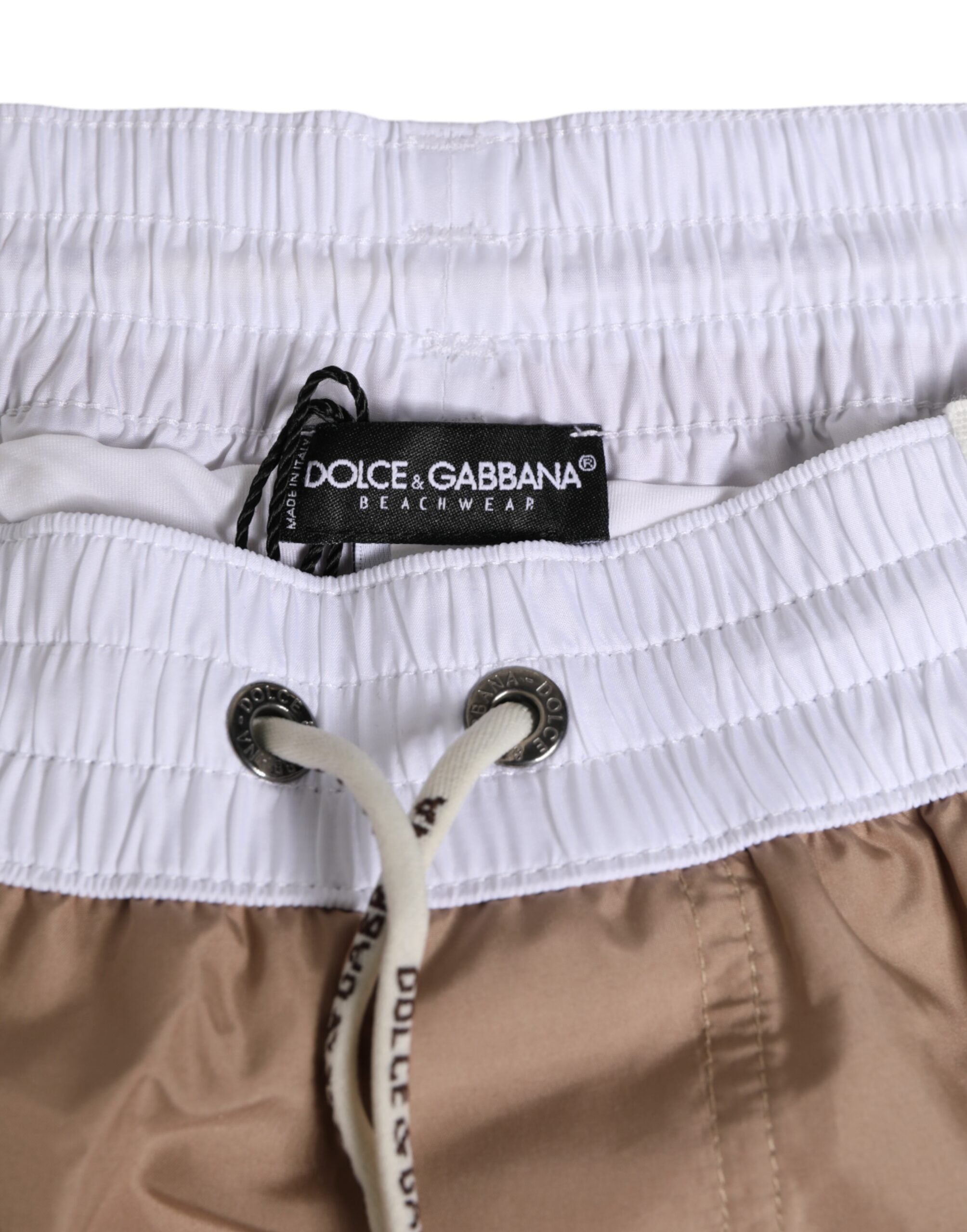 Dolce & Gabbana Brown White Polyester Re-Edition Shorts Men's Swimwear