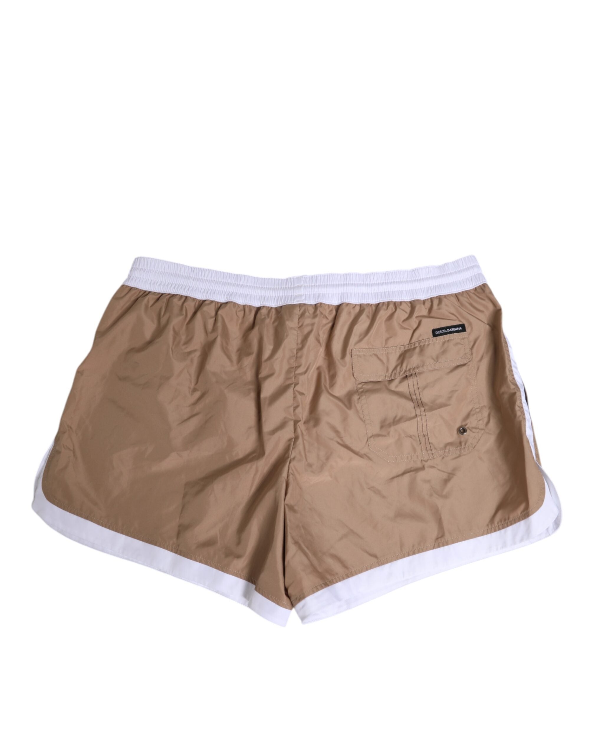 Dolce & Gabbana Brown White Polyester Re-Edition Shorts Men's Swimwear