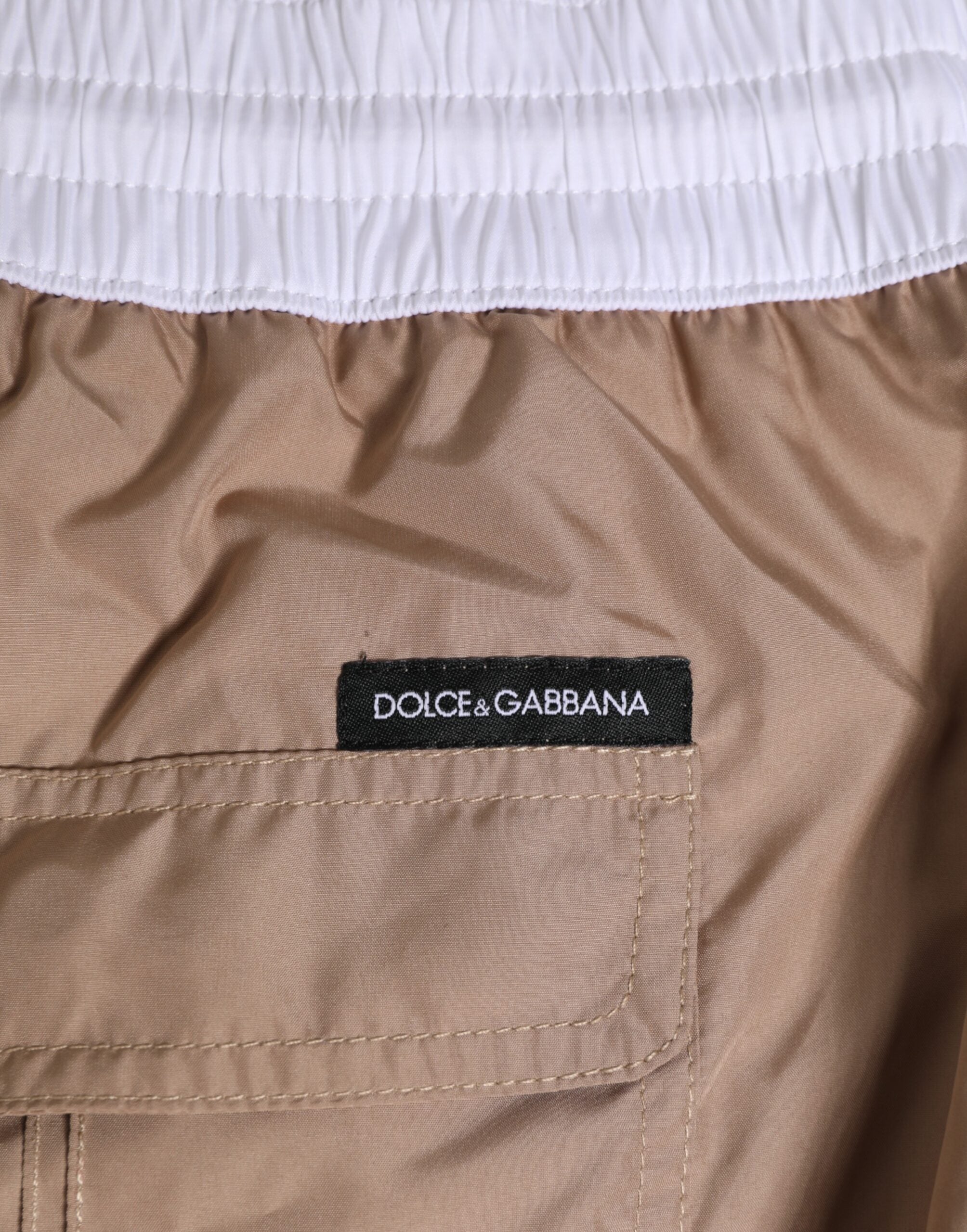Dolce & Gabbana Brown White Polyester Re-Edition Shorts Men's Swimwear