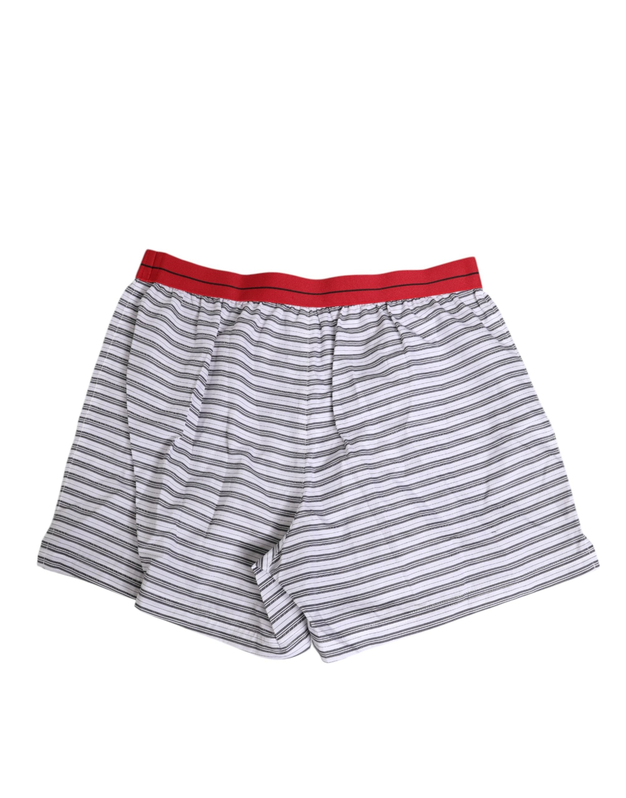 Dolce & Gabbana White Striped Cotton Red Waistband Shorts Men's Swimwear