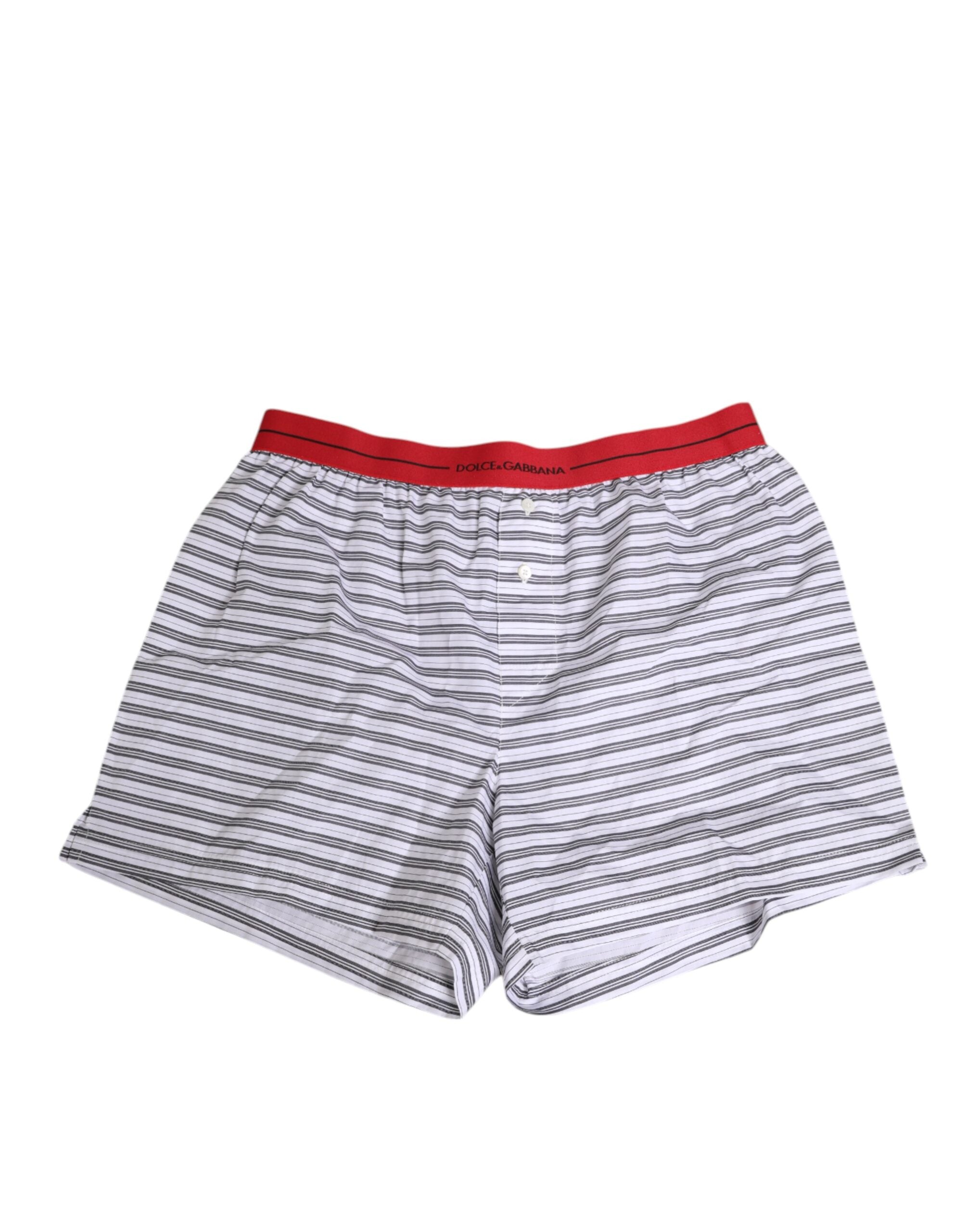 Dolce & Gabbana White Striped Cotton Red Waistband Shorts Men's Swimwear