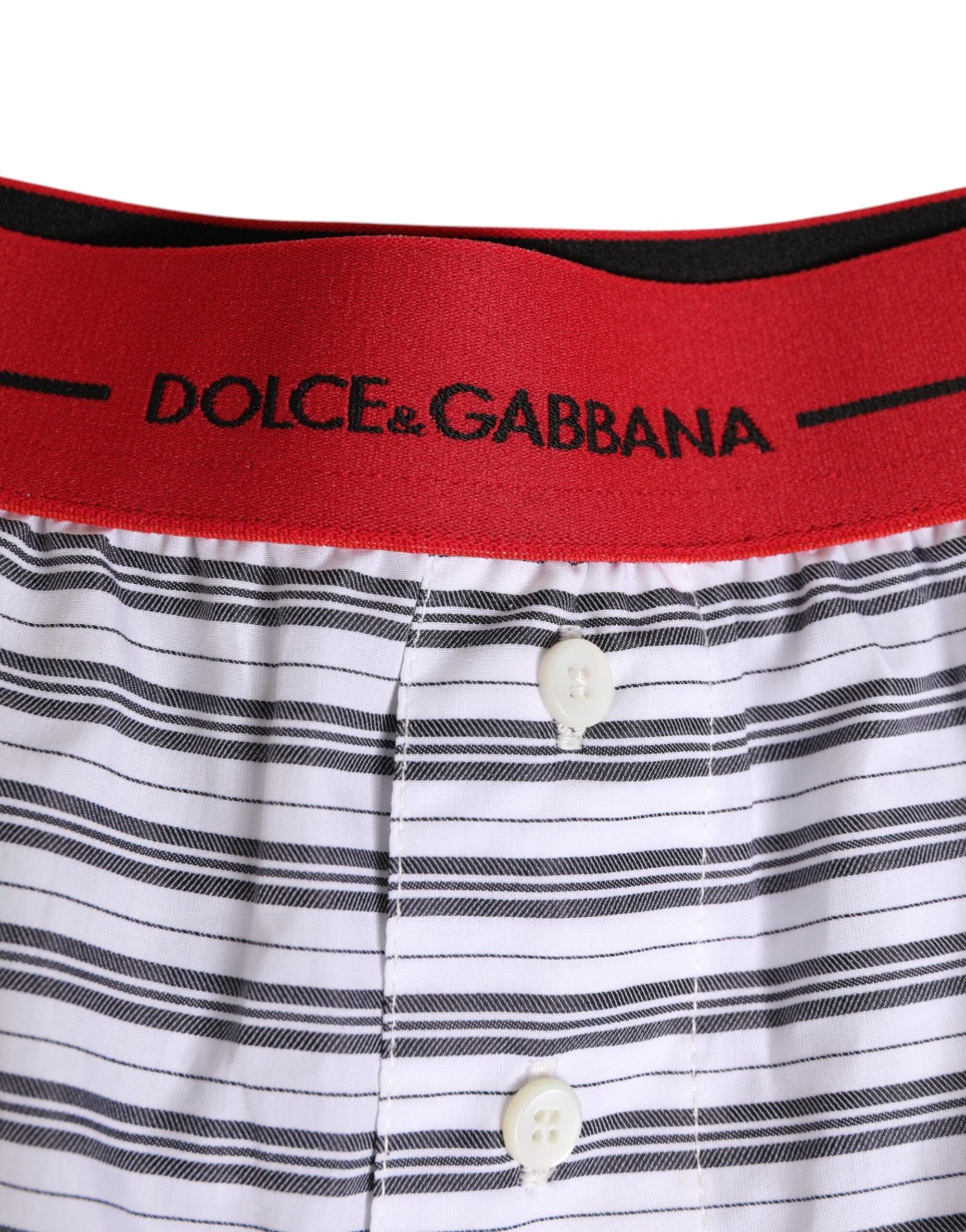 Dolce & Gabbana White Striped Cotton Red Waistband Shorts Men's Swimwear