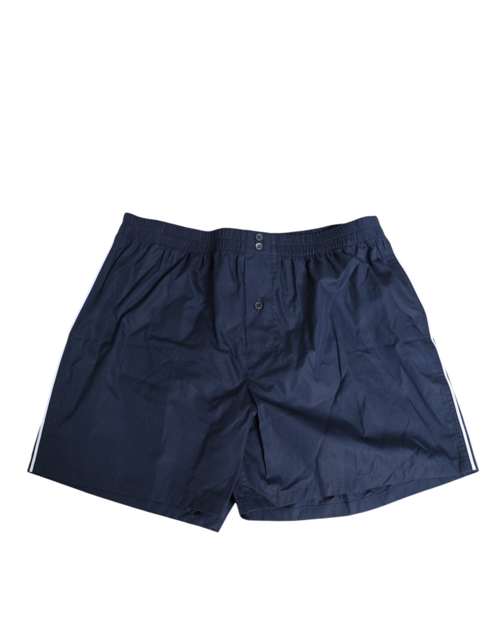 Dolce & Gabbana Navy Blue Cotton Elastic Waistband Button Men's Swimwear