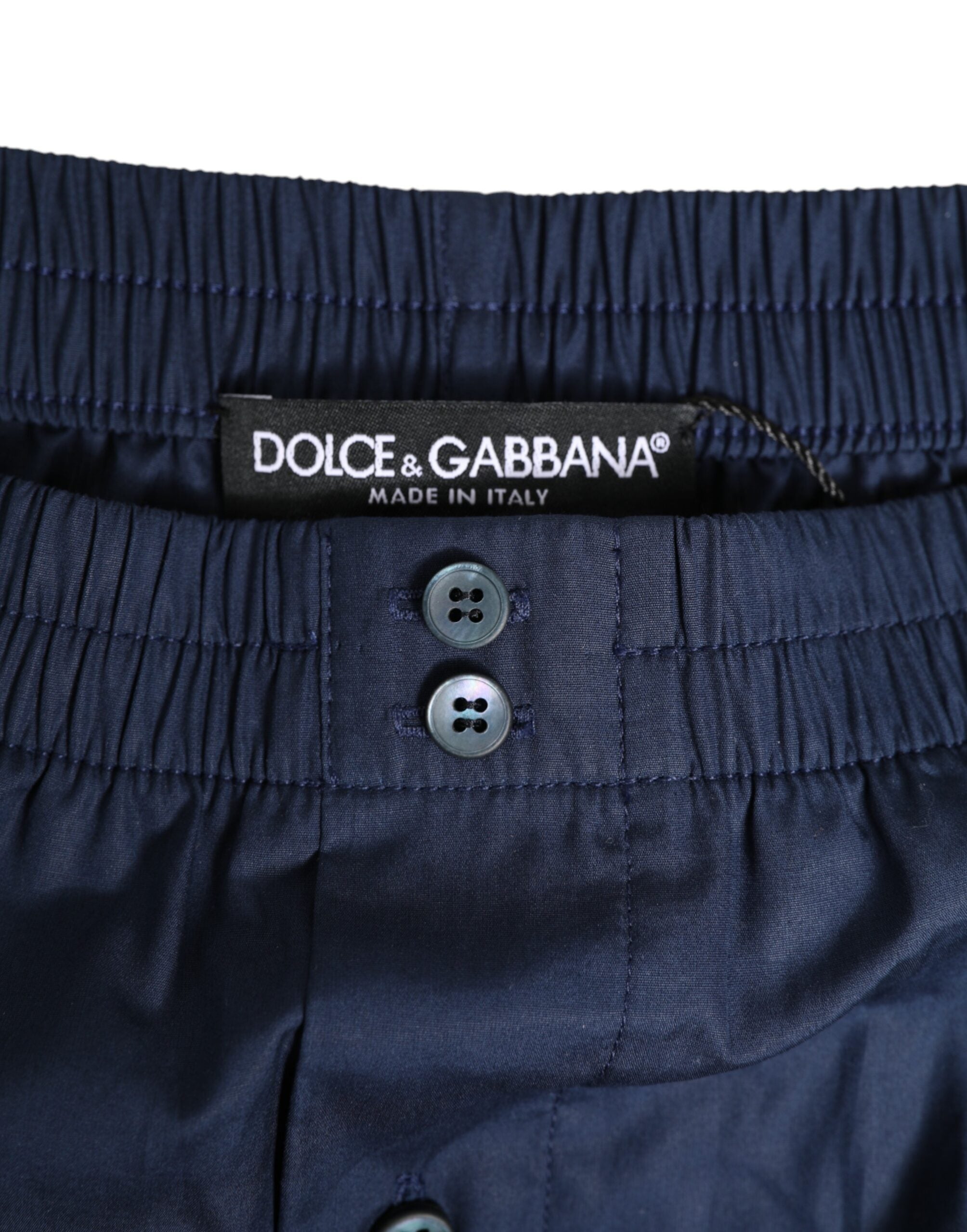Dolce & Gabbana Navy Blue Cotton Elastic Waistband Button Men's Swimwear