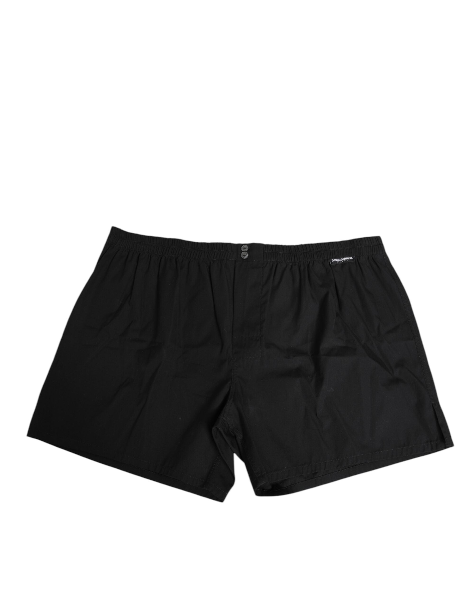 Dolce & Gabbana Black Cotton Elastic Waistband Button Men's Swimwear
